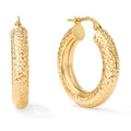 Clover 14K Yellow Gold Diamond Cut Round Hoop Earrings 3Mm 25 30Mm