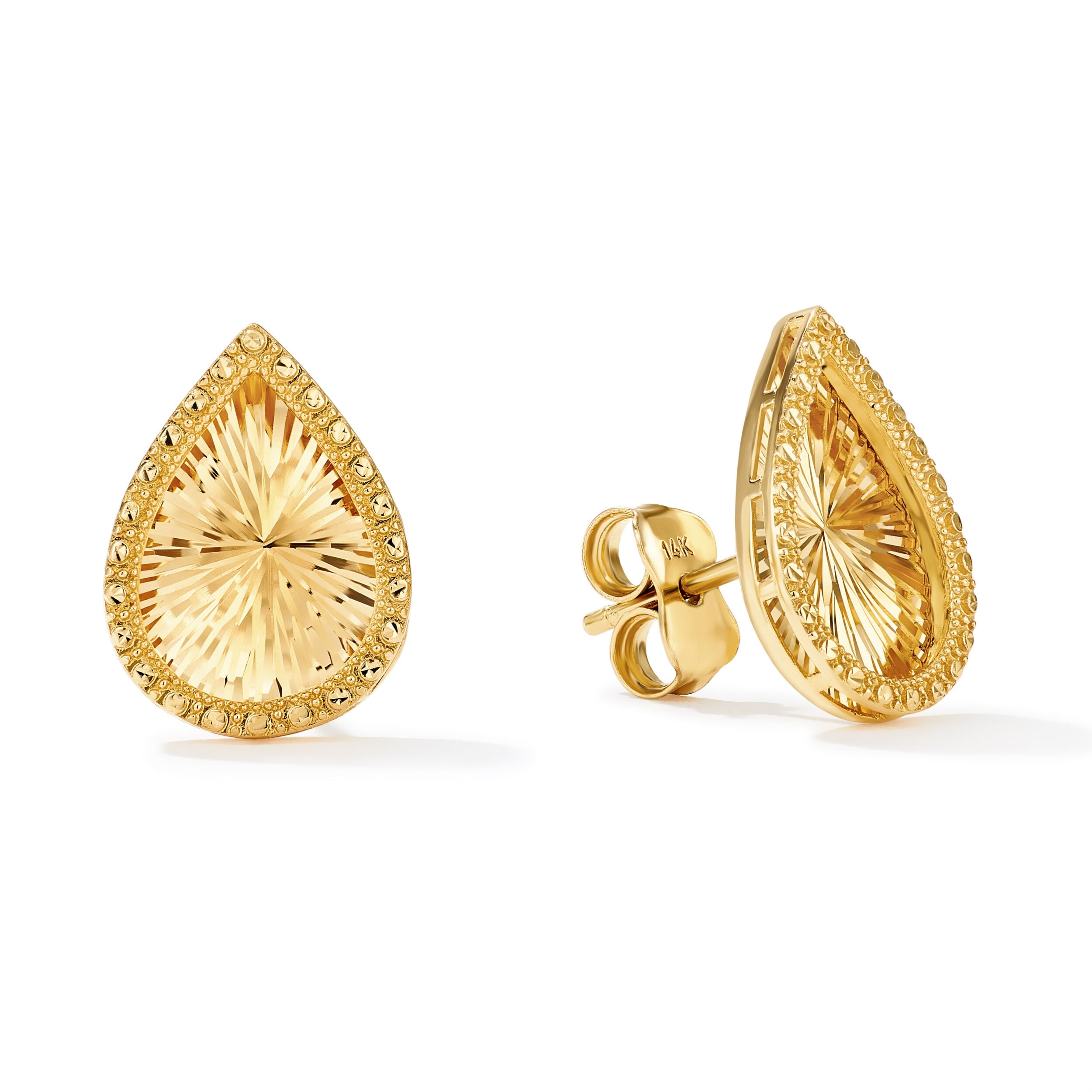 Clover 14K Yellow Gold Diamond Cut Starburst Teardrop Stud Earrings
