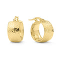 Clover 14K Yellow Gold Diamond Cut Textured Wide Hoop Earrings
