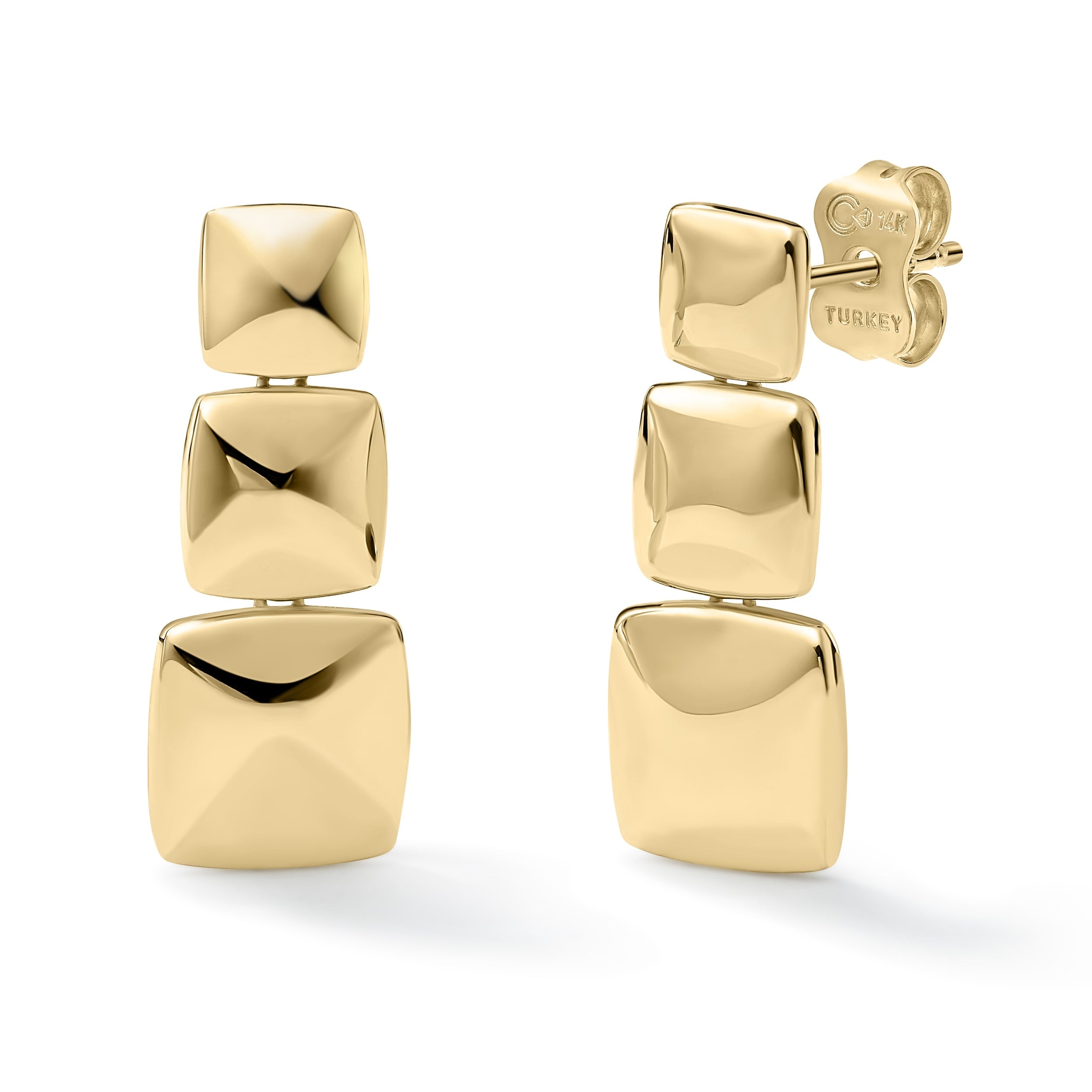 Clover 14K Yellow Gold Faceted Square Drop Stud Earrings