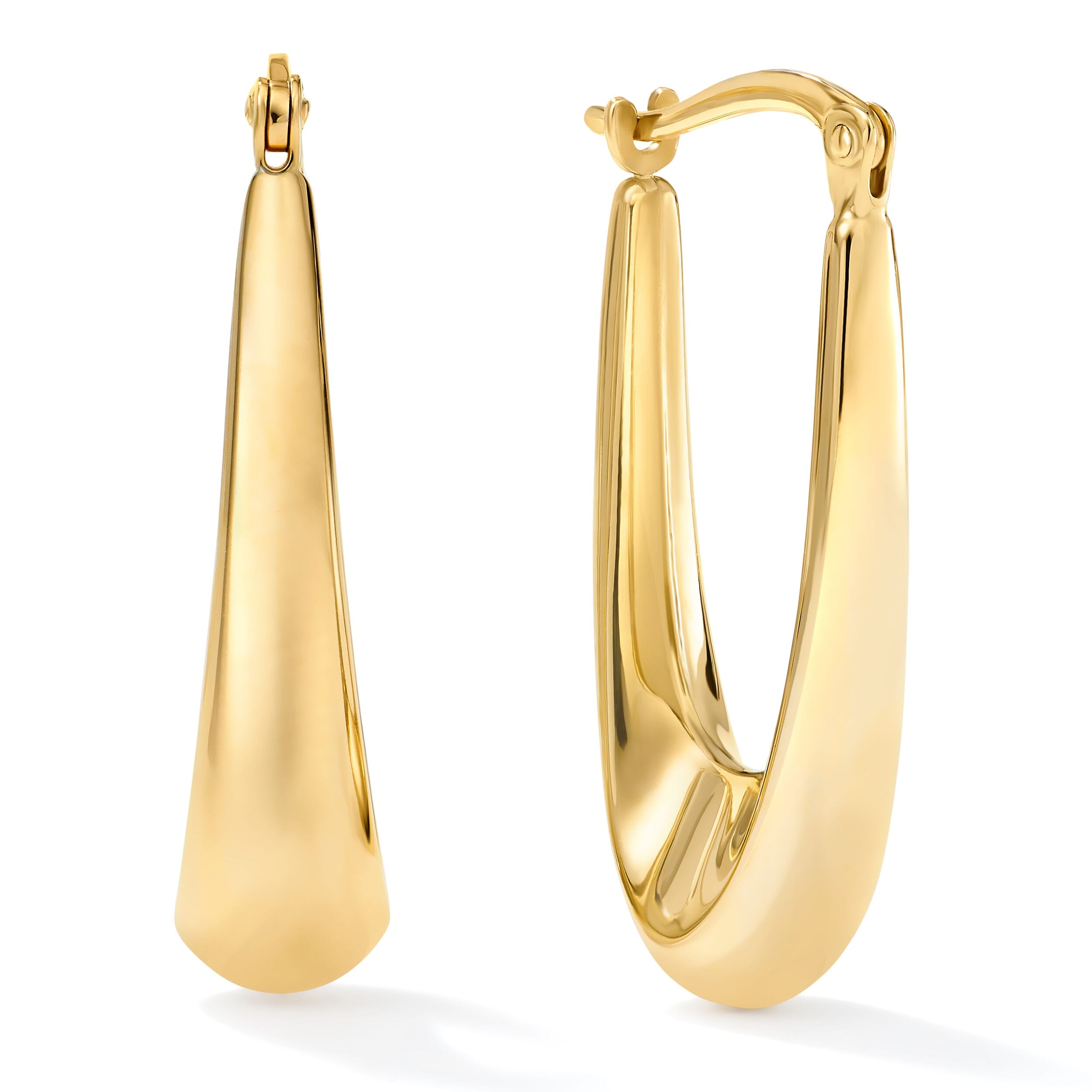 Clover 14K Yellow Gold Graduated Hoop Earrings High Polish Or Diamond Cut