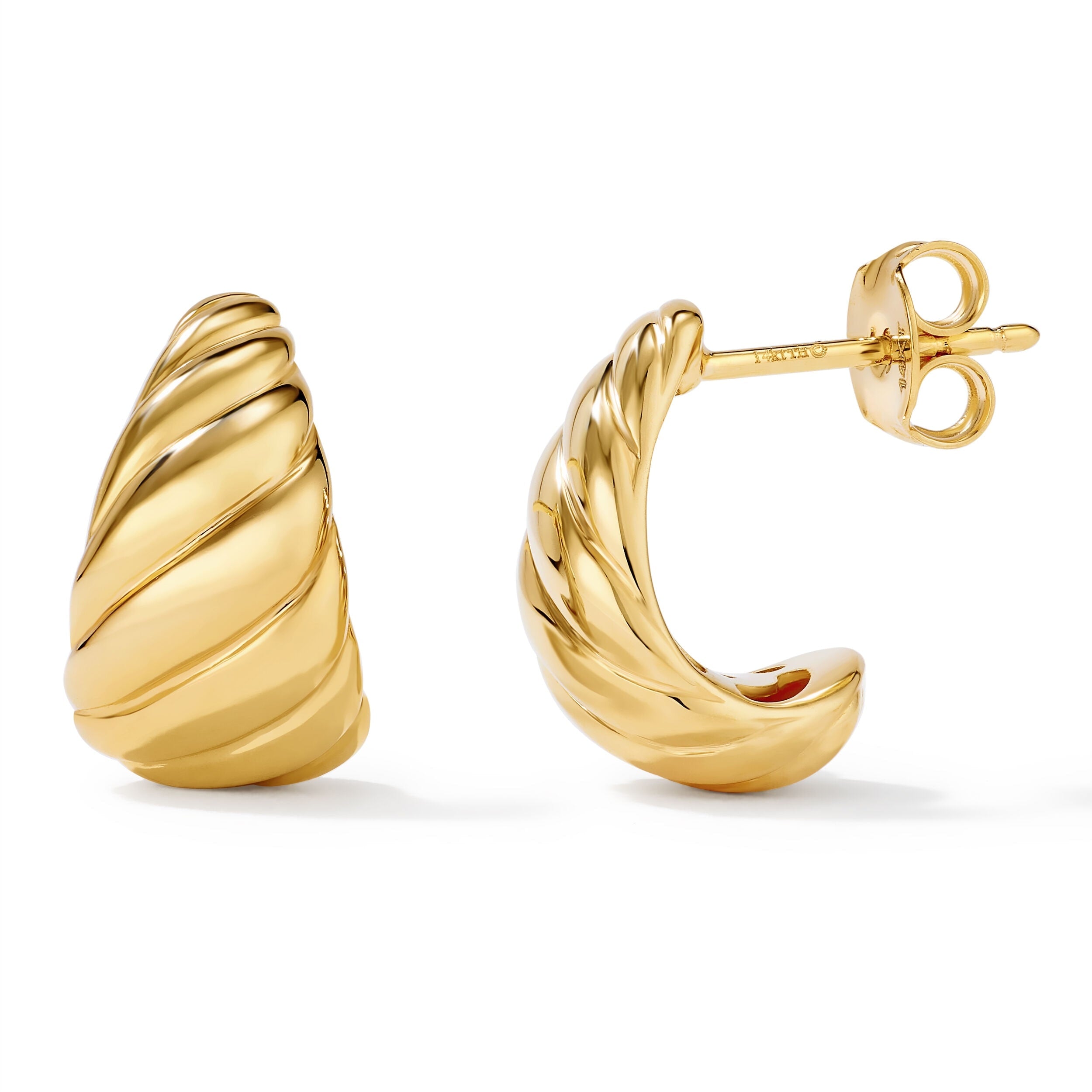 Clover 14K Yellow Gold High Polish Croissant Curved Stud Earrings