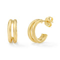 Clover 14K Yellow Gold High Polish Double Row Half Hoop Stud Earrings