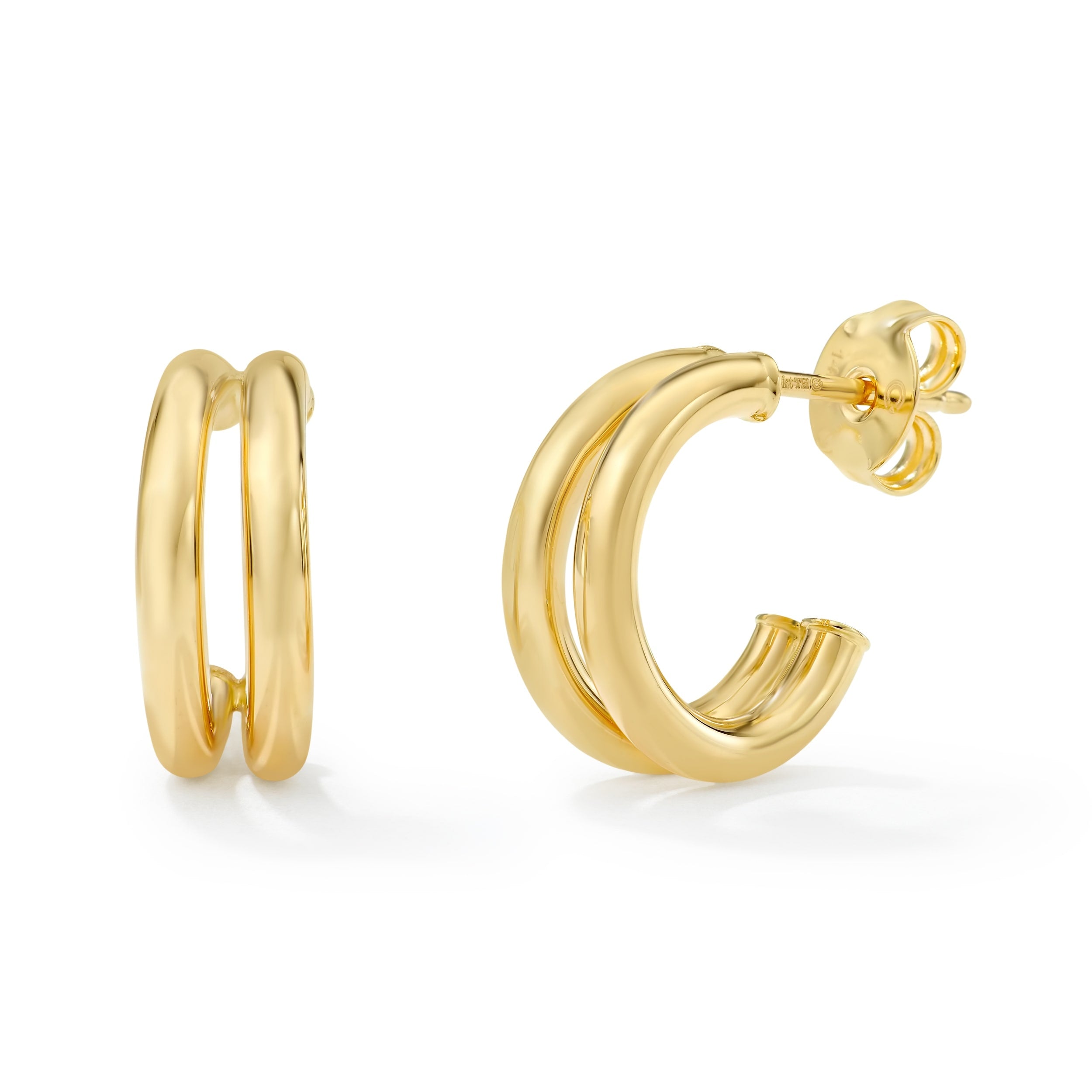 Clover 14K Yellow Gold High Polish Double Row Half Hoop Stud Earrings