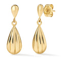 Clover 14K Yellow Gold High Polish Fluted Teardrop Dangle Stud Earrings