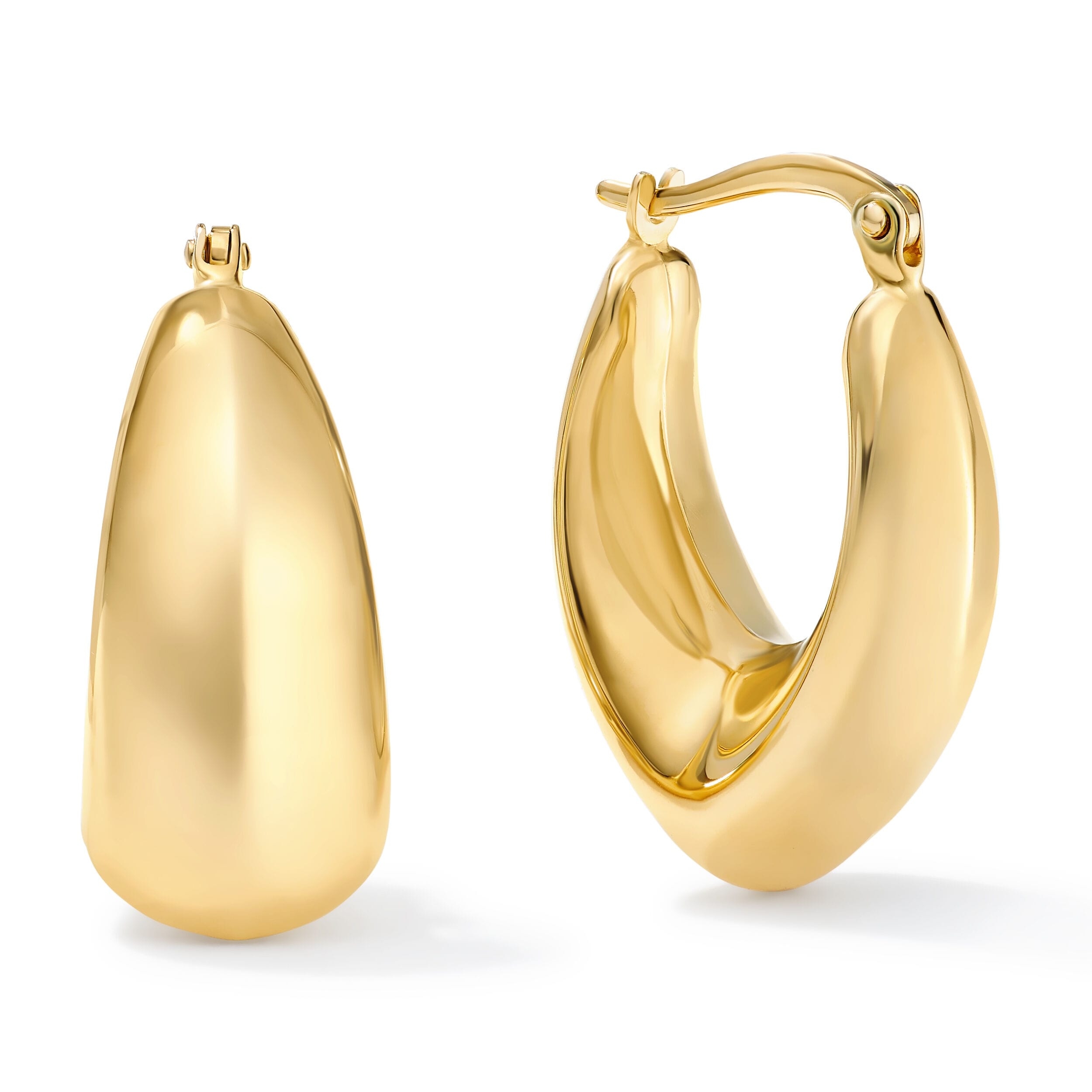 Clover 14K Yellow Gold High Polish Graduated Puffed Hoop Earrings