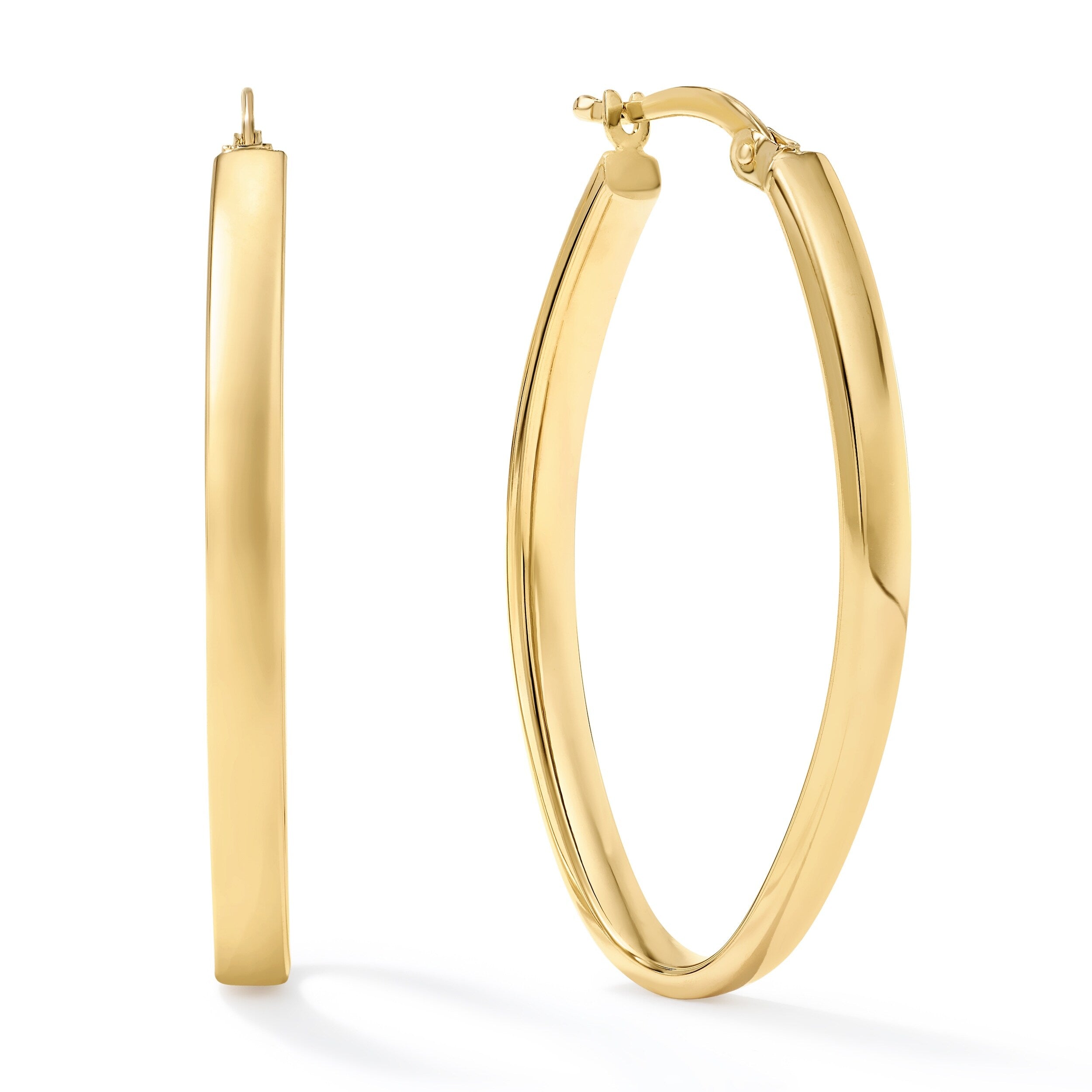 Clover 14K Yellow Gold High Polish Oval Hoop Earrings