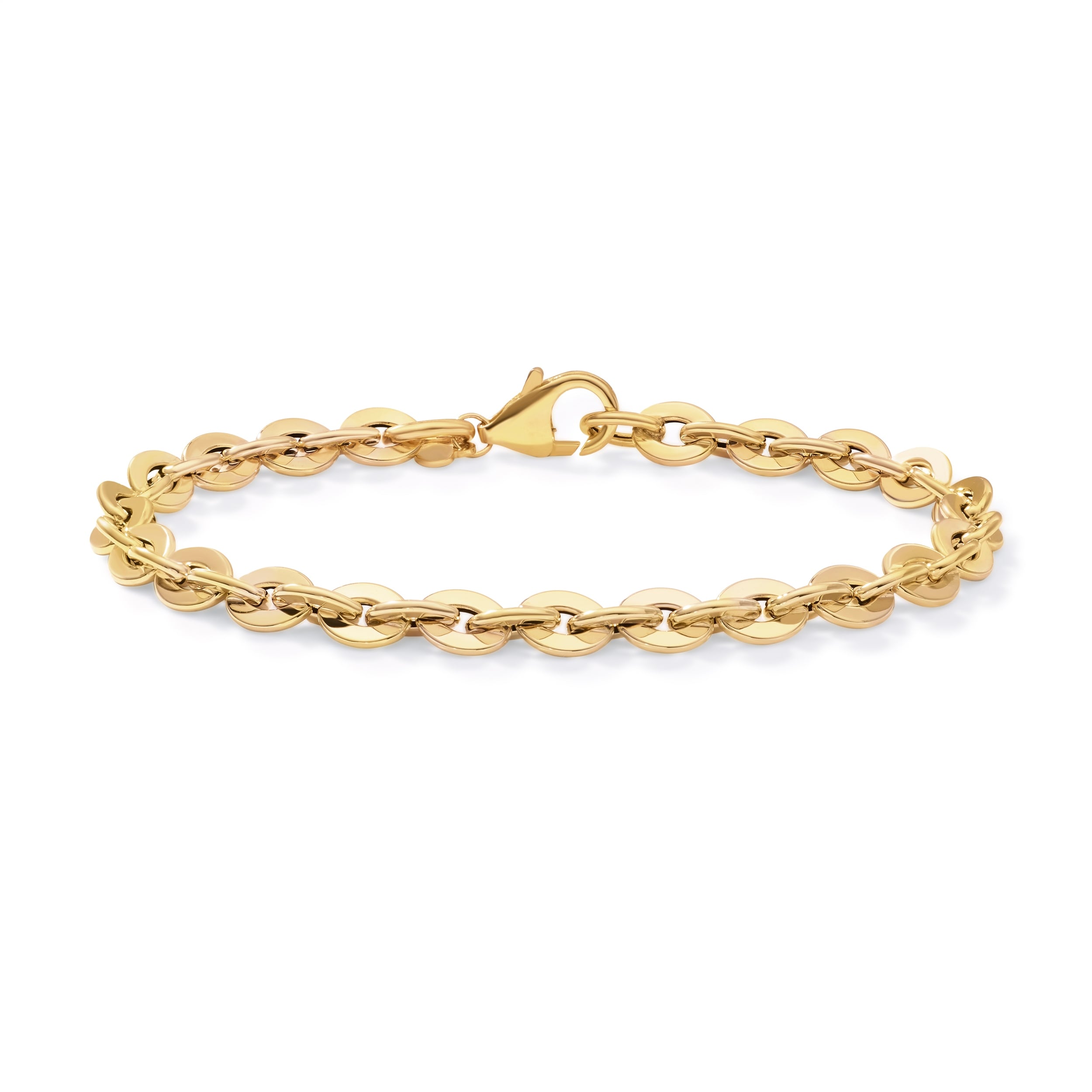 Clover 14K Yellow Gold High Polish Puff Oval Link Bracelet 7.5