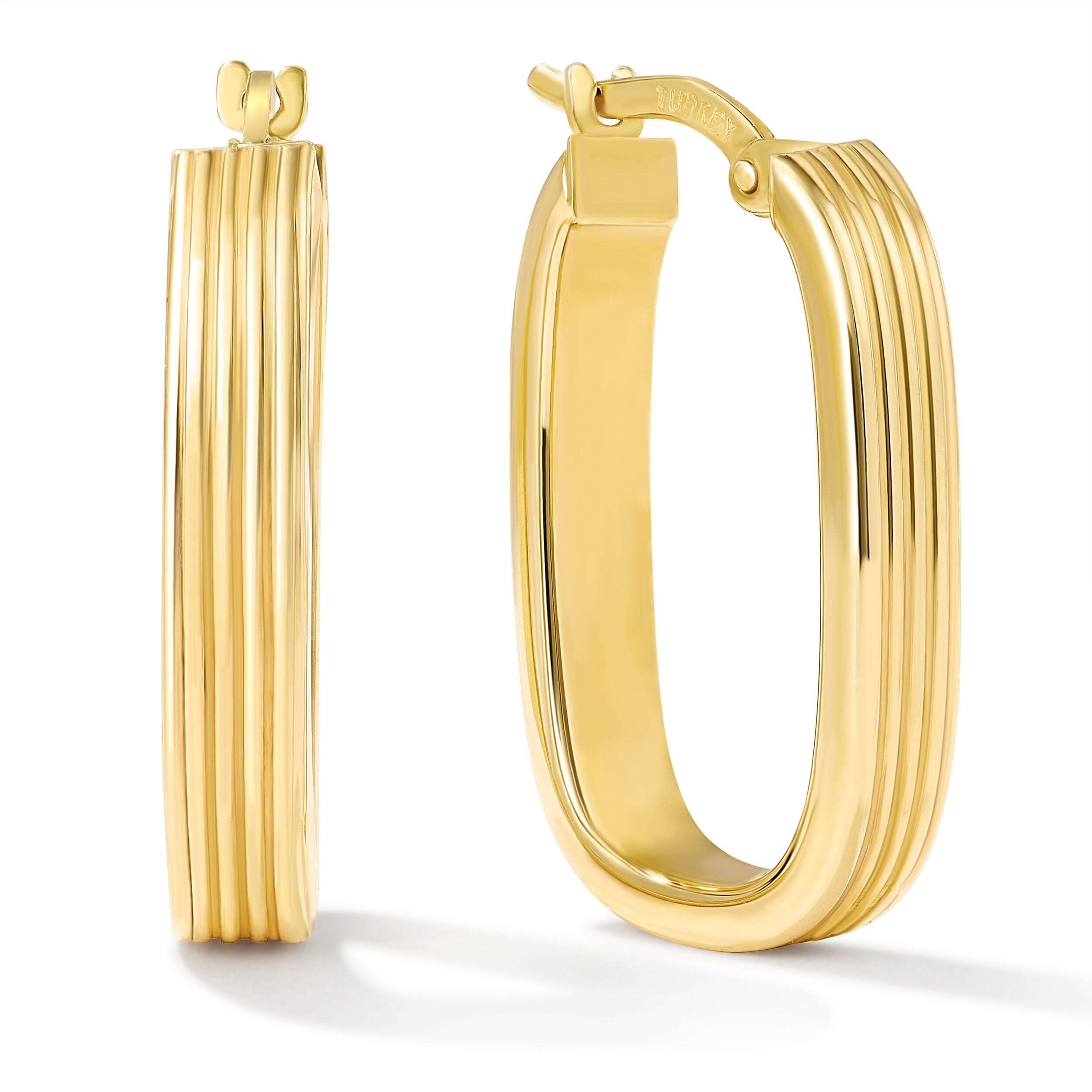 Clover 14K Yellow Gold High Polish Ribbed Rectangular Hoop Earrings