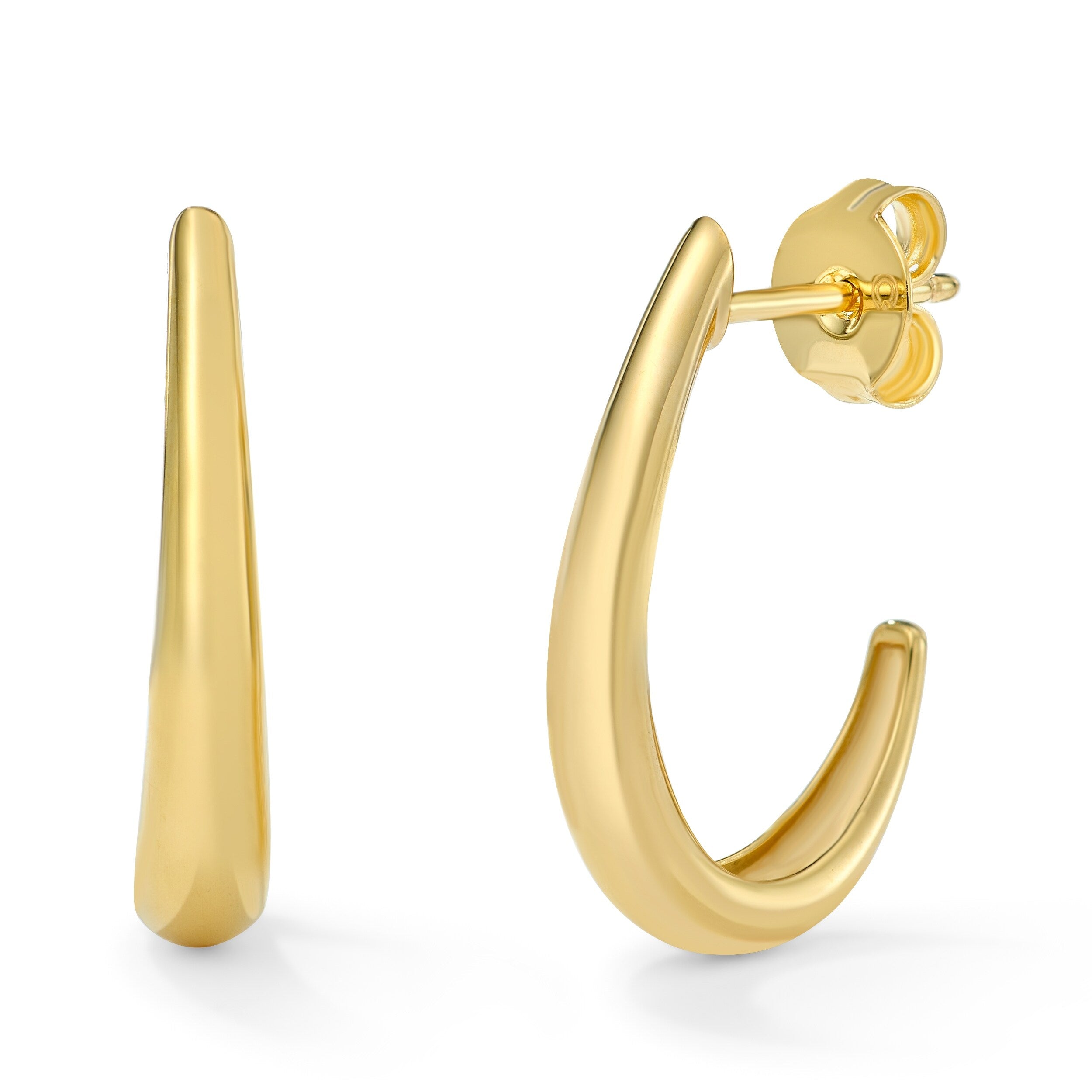 Clover 14K Yellow Gold High Polish Tapered Half Hoop Stud Earrings