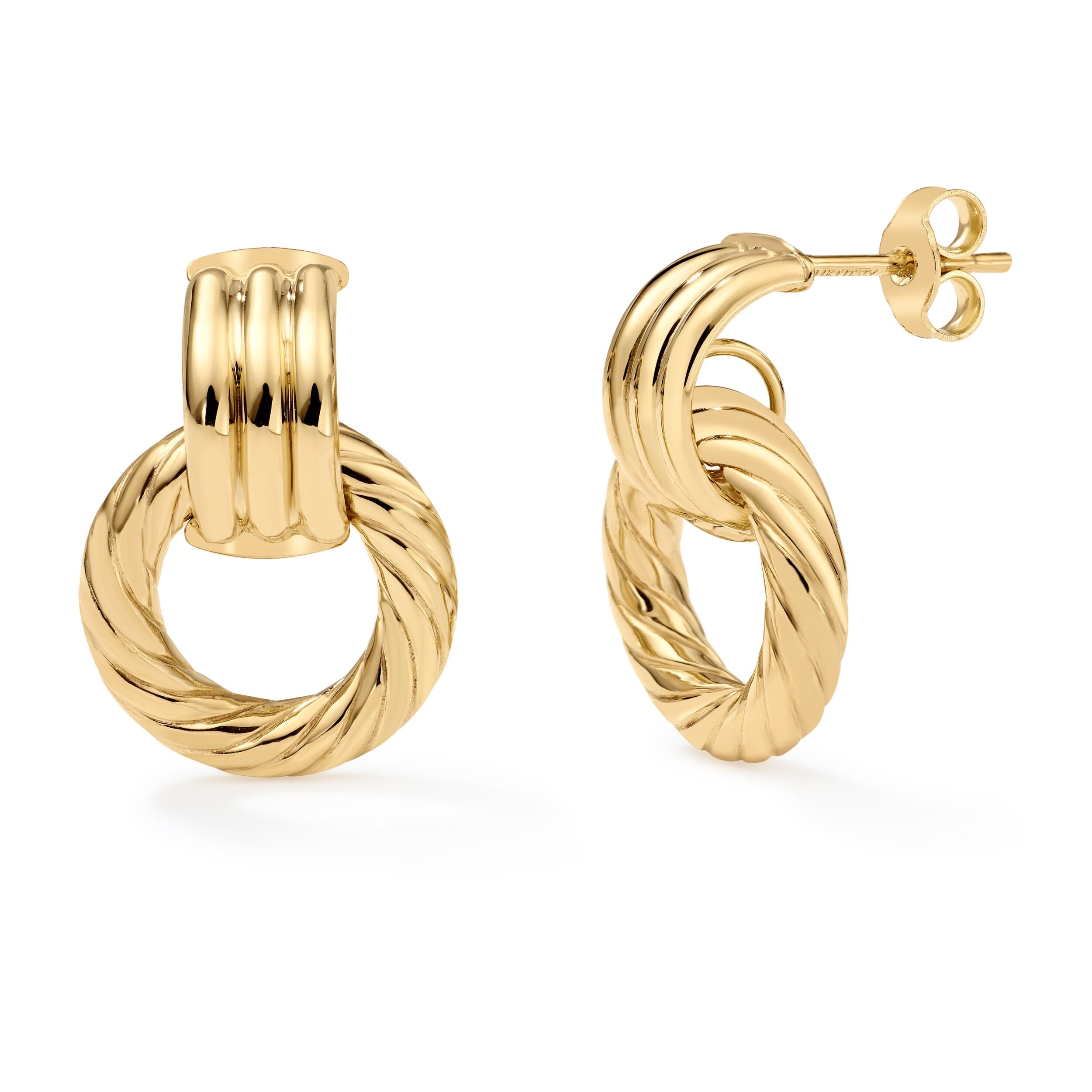 Clover 14K Yellow Gold High Polish Triple Row Twisted Circle Drop Stud Earrings