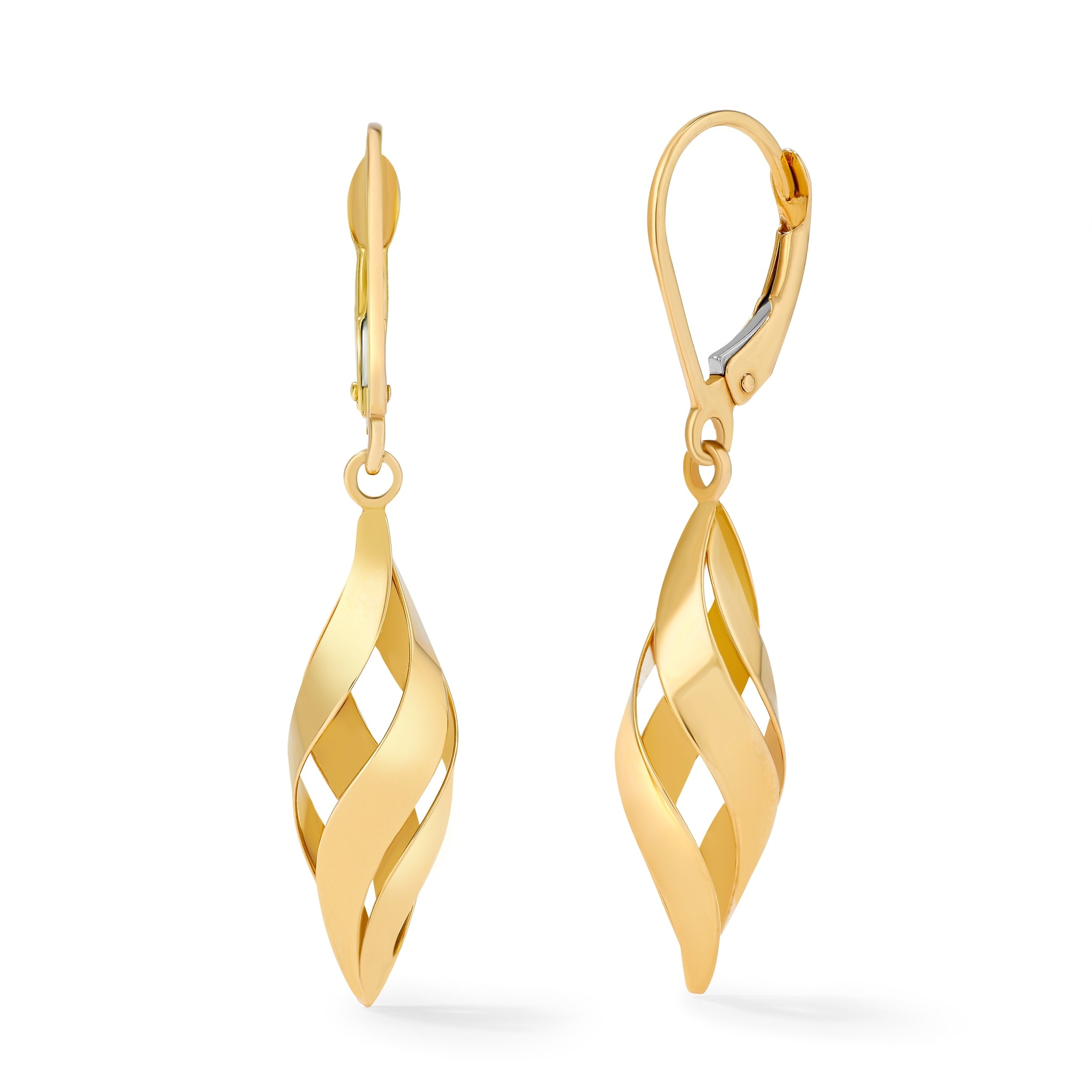 Clover 14K Yellow Gold High Polish Twisted Drop Earrings