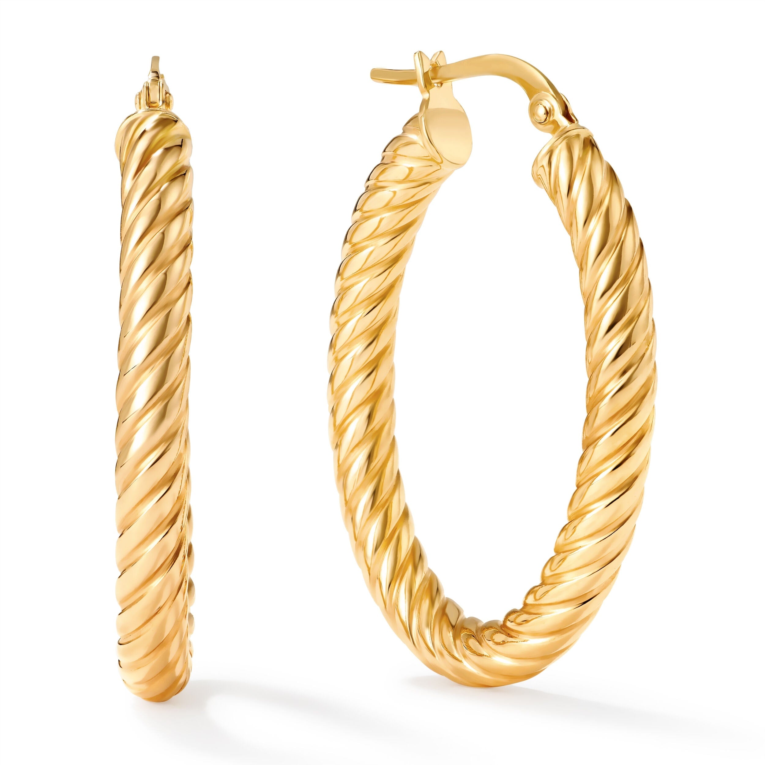 Clover 14K Yellow Gold High Polish Twisted Rope Hoop Earrings