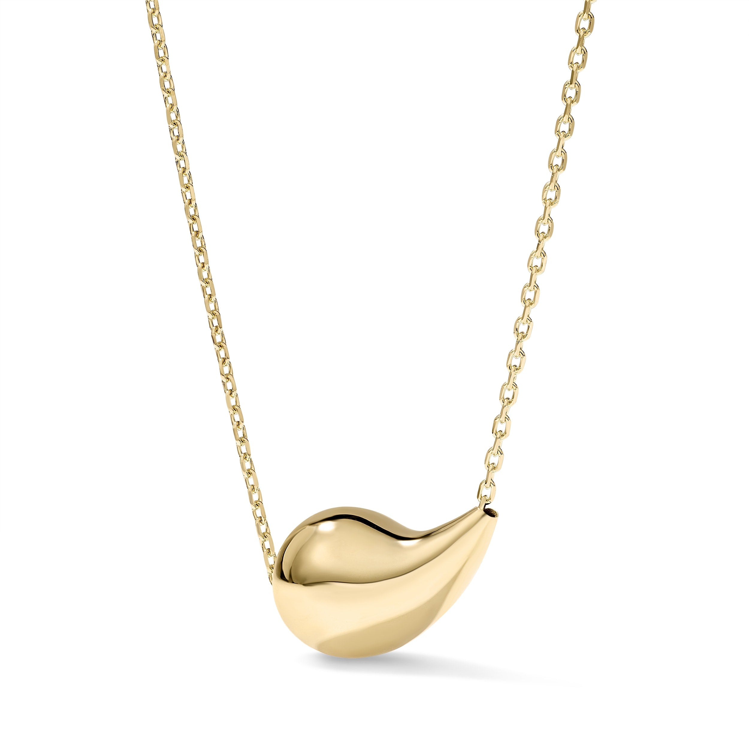 Clover 14K Yellow Gold Sculpted Teardrop Pendant Necklace Adjustable 16 18