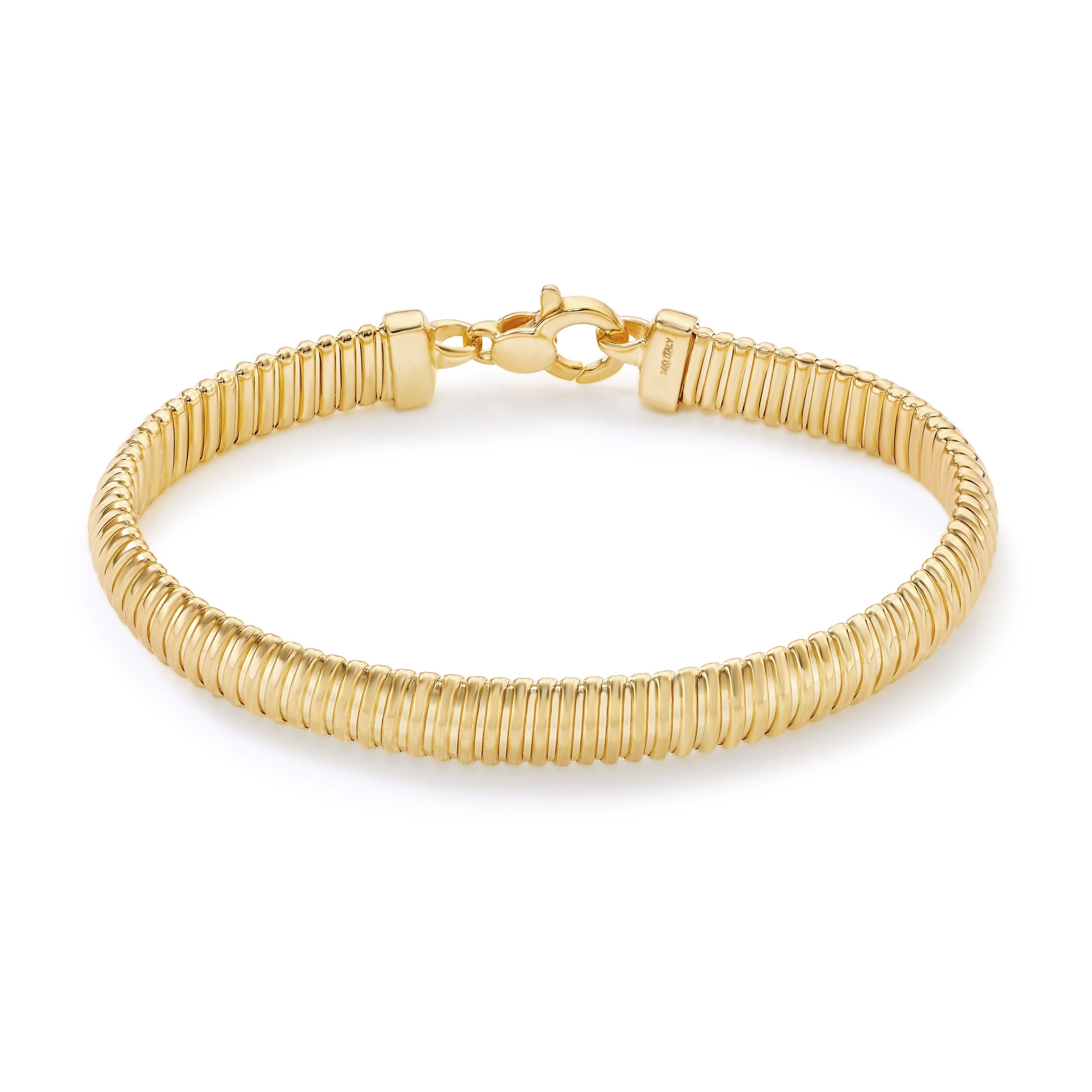 Clover 14K Yellow Gold Tubogas Bracelet 6Mm Or 8Mm 7.5