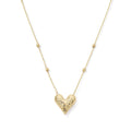 Clover 14K Yellow Gold Diamond Cut Heart Pendant Station Necklace