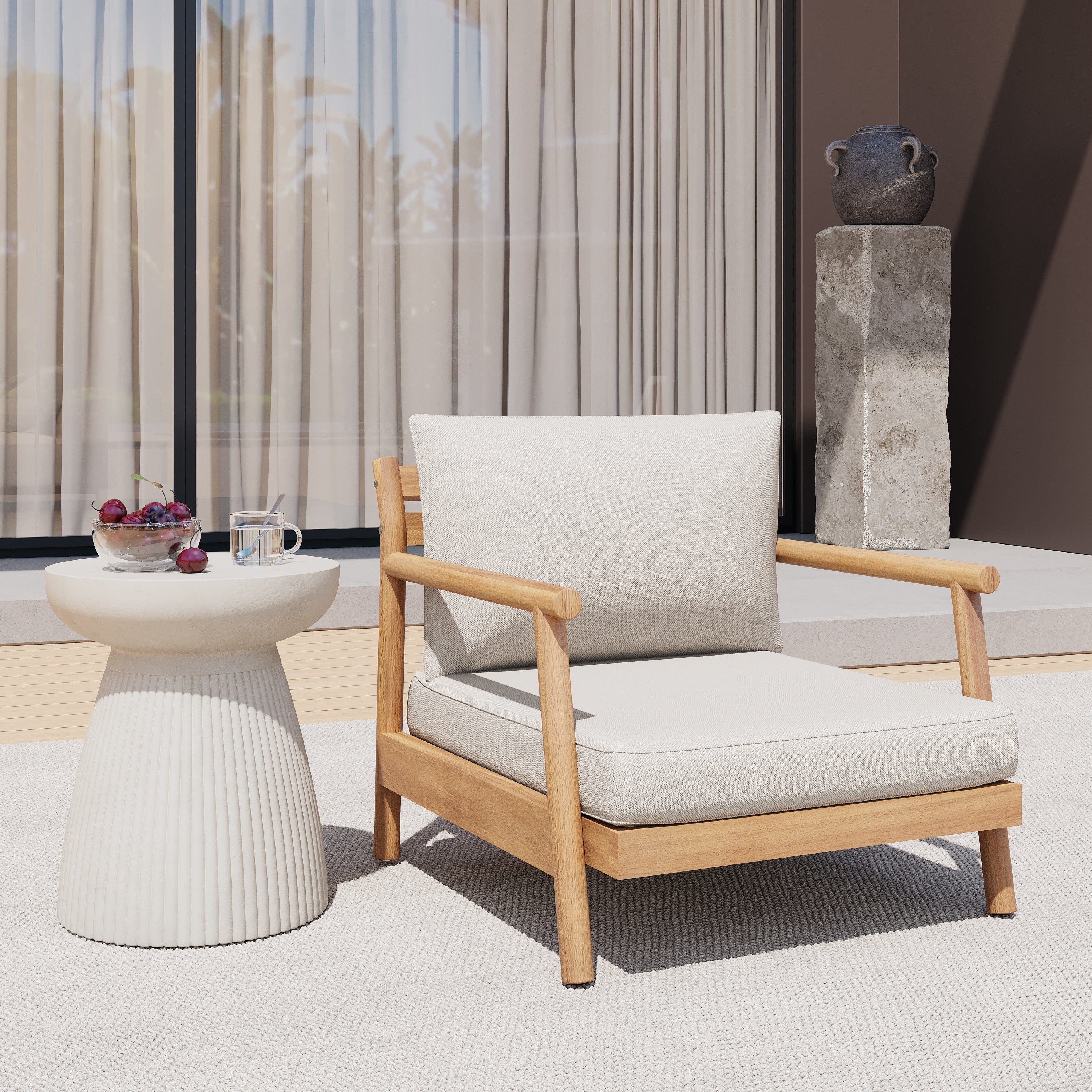 Club Chair Outdoor Armchair With Cushion Padded Chair Leisure Chair Sofa Chair Corner Chair With Wood Frame