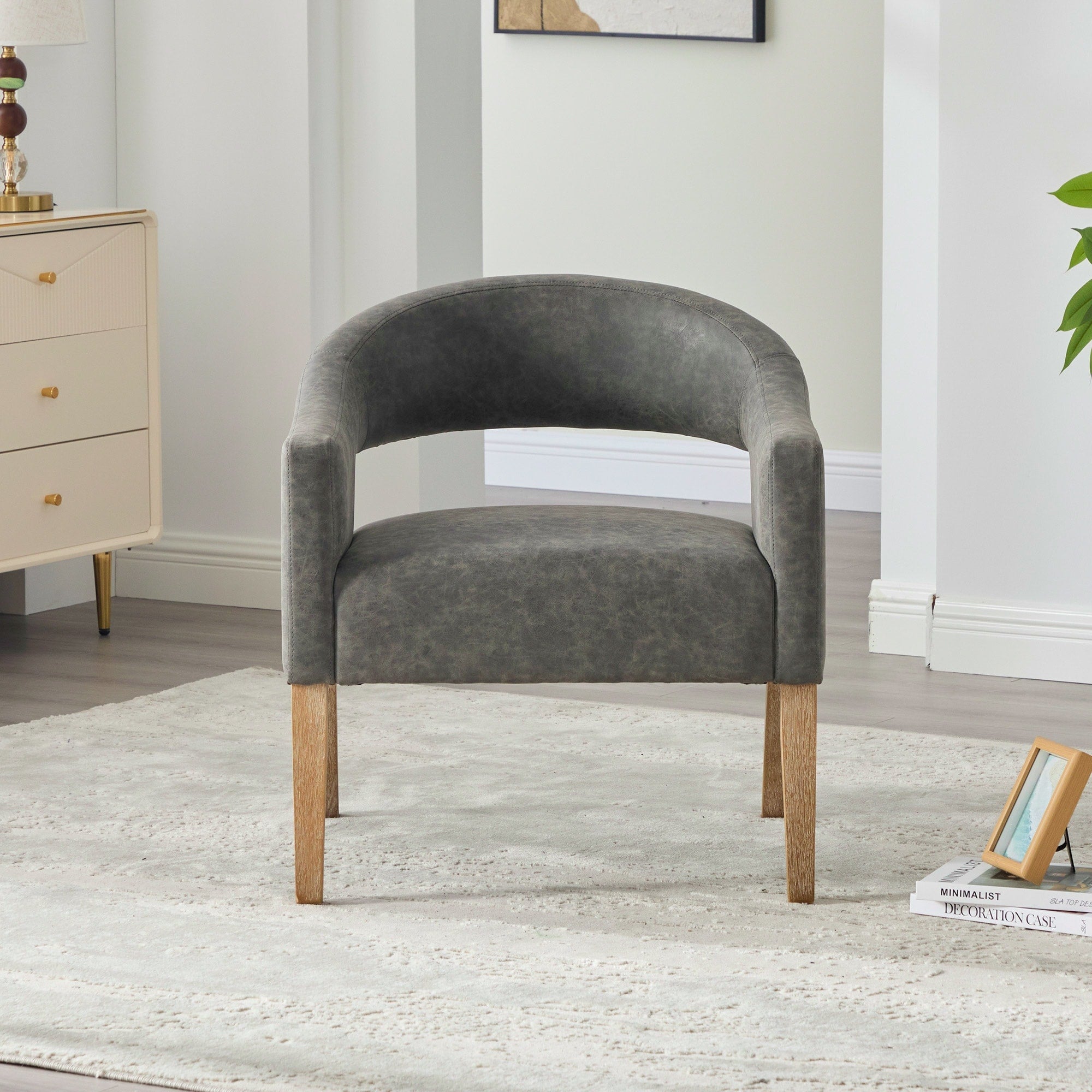 Club Chair Side Chair Leather Chair With Wood Legs Simple Reception Chair Reading Chair Gray Lobby Chair