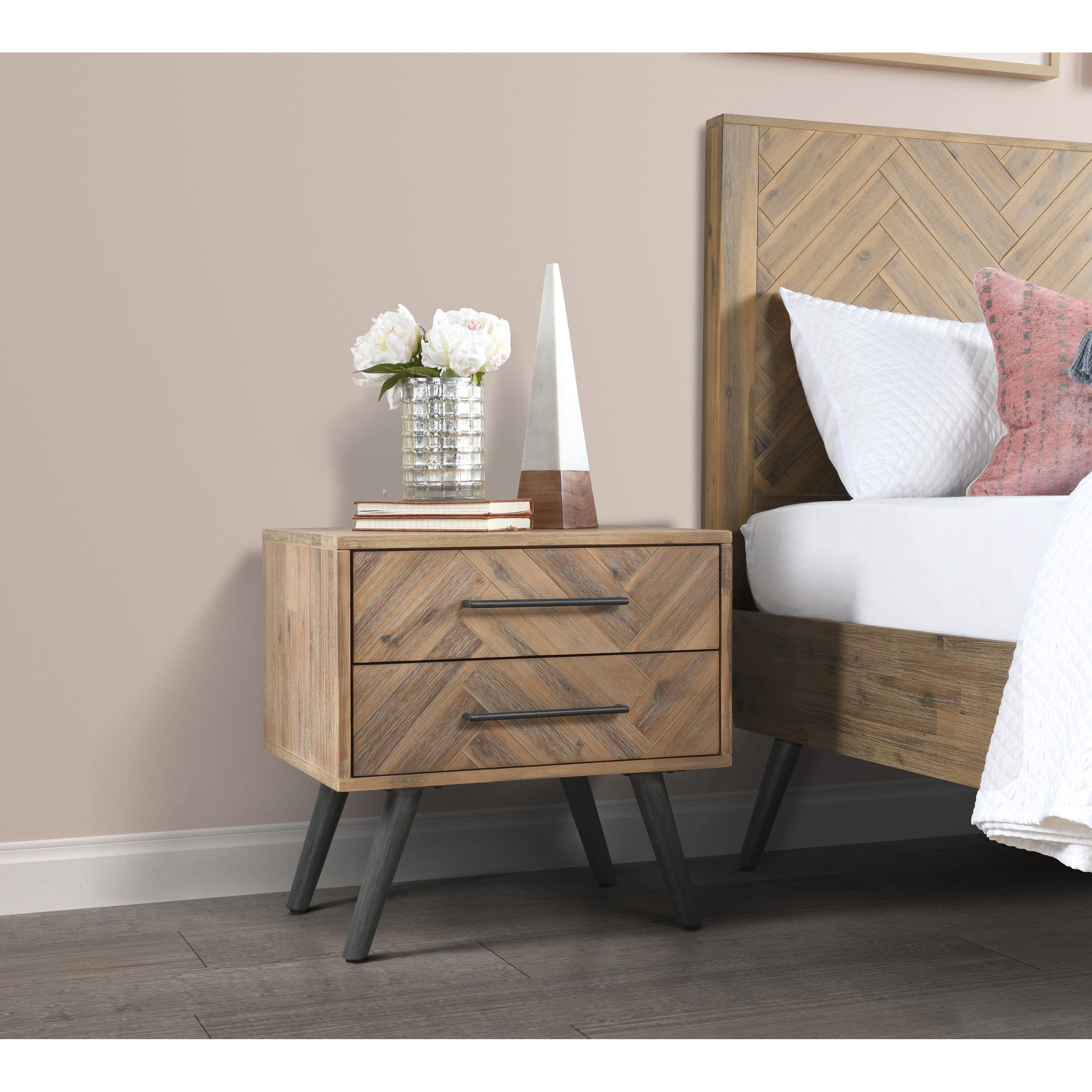 Clyde Mid Century Solid Wood 2 Drawer Nightstand By Kosas Home