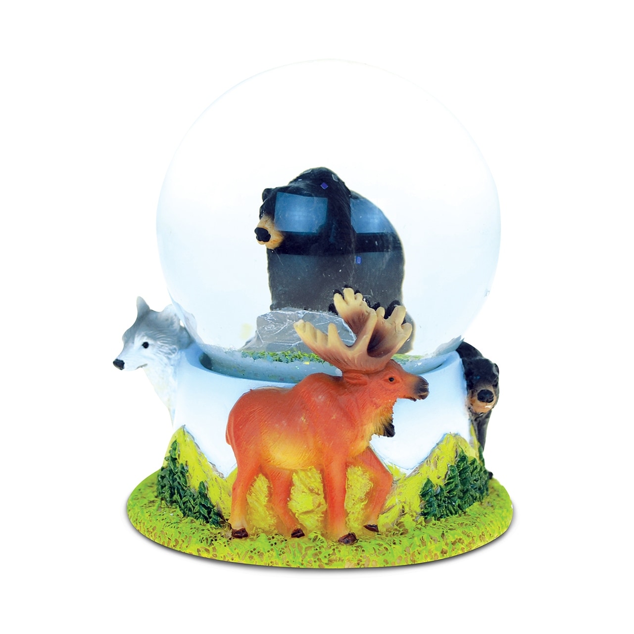 Puzzled Stone And Resin Black Bear Snow Globe