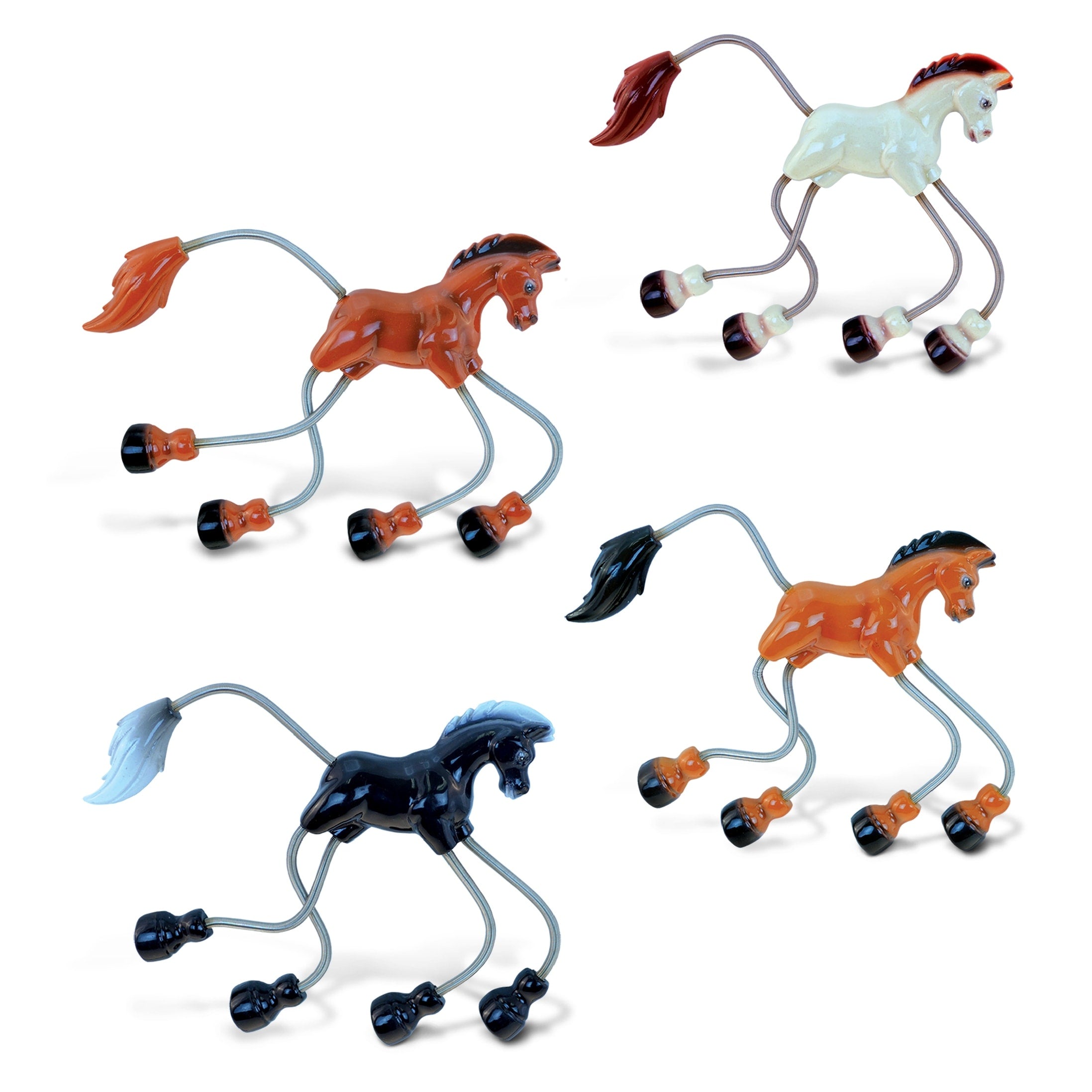 Puzzled Plastic Horse Springy Magnet Set Of 4