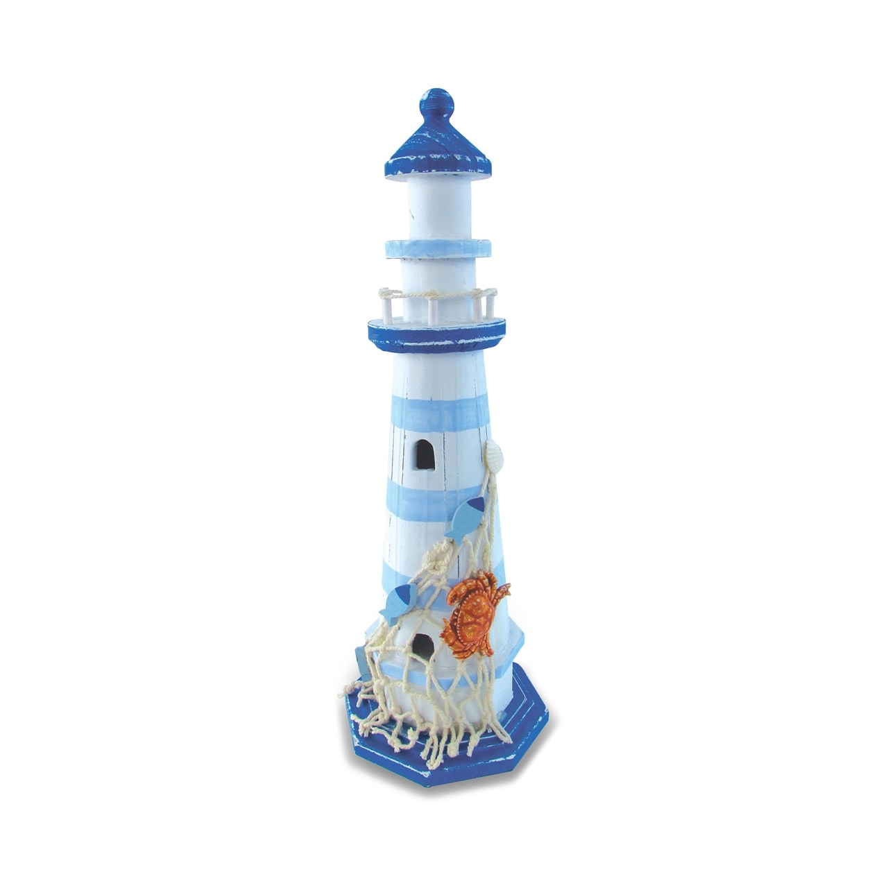 Nautical Decor Light Blue Striped Lighthouse With Crab