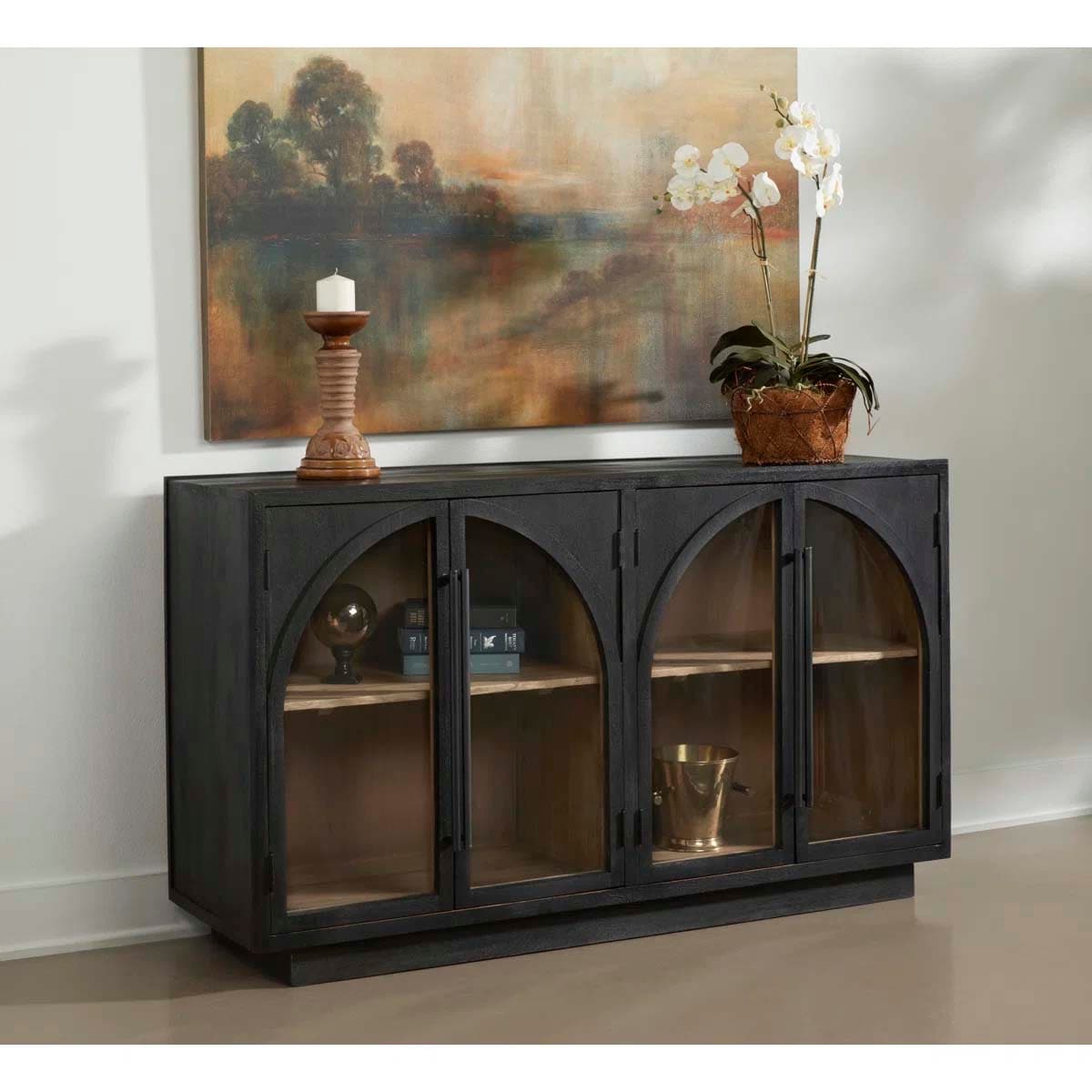 Coast To Coast Nyland Black Arch Glass Doors Credenza