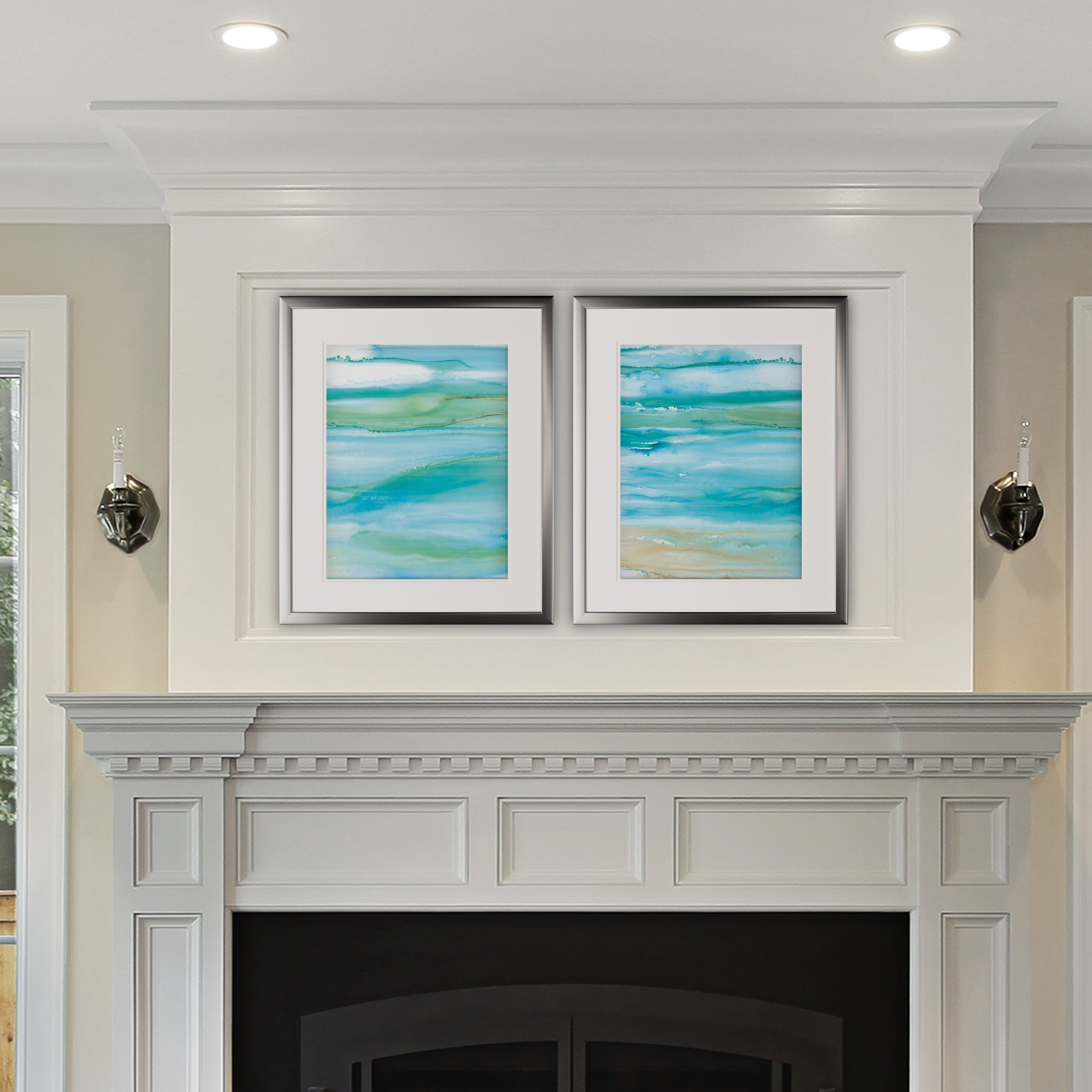 Coastal Abstract 2 Piece Set Silver Frame