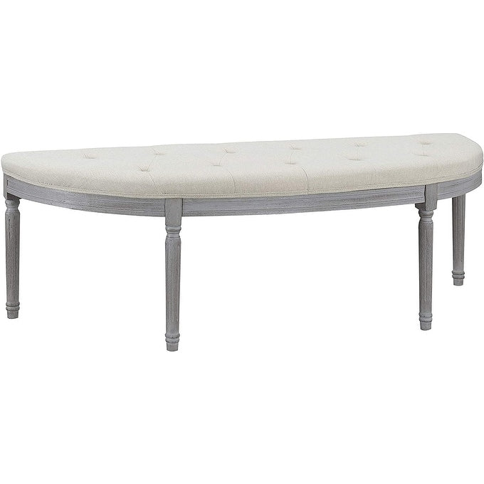 Coastal Button Tufted Light Beige Upholstered Bench With Weathered Gray Legs