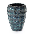 Coastal Ceramic Planter Glossy Blue Teal Ceramic With Textured Scale Design 14.37 H X 12.2 Diameter