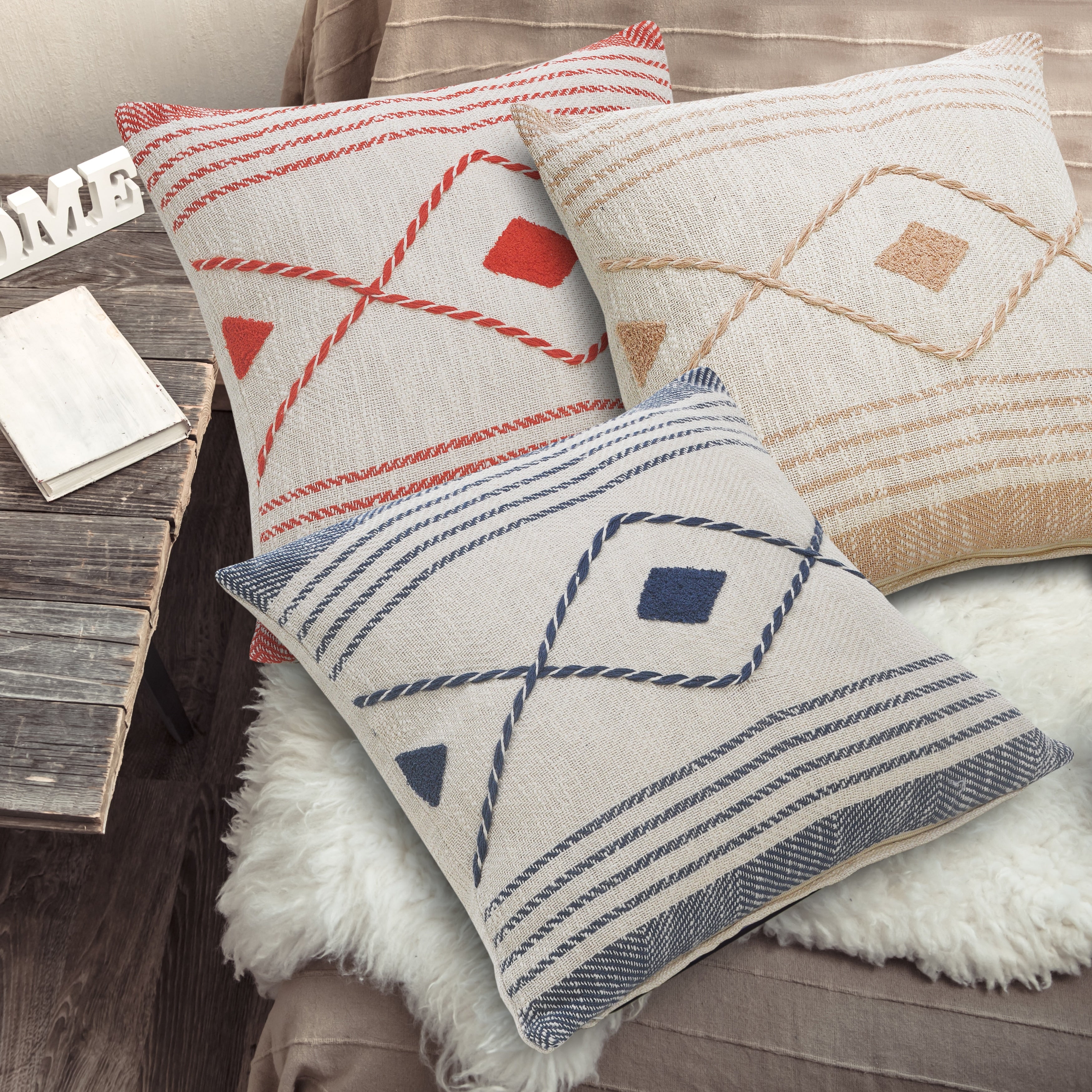 Coastal Edge Geometric Diamond Throw Pillow