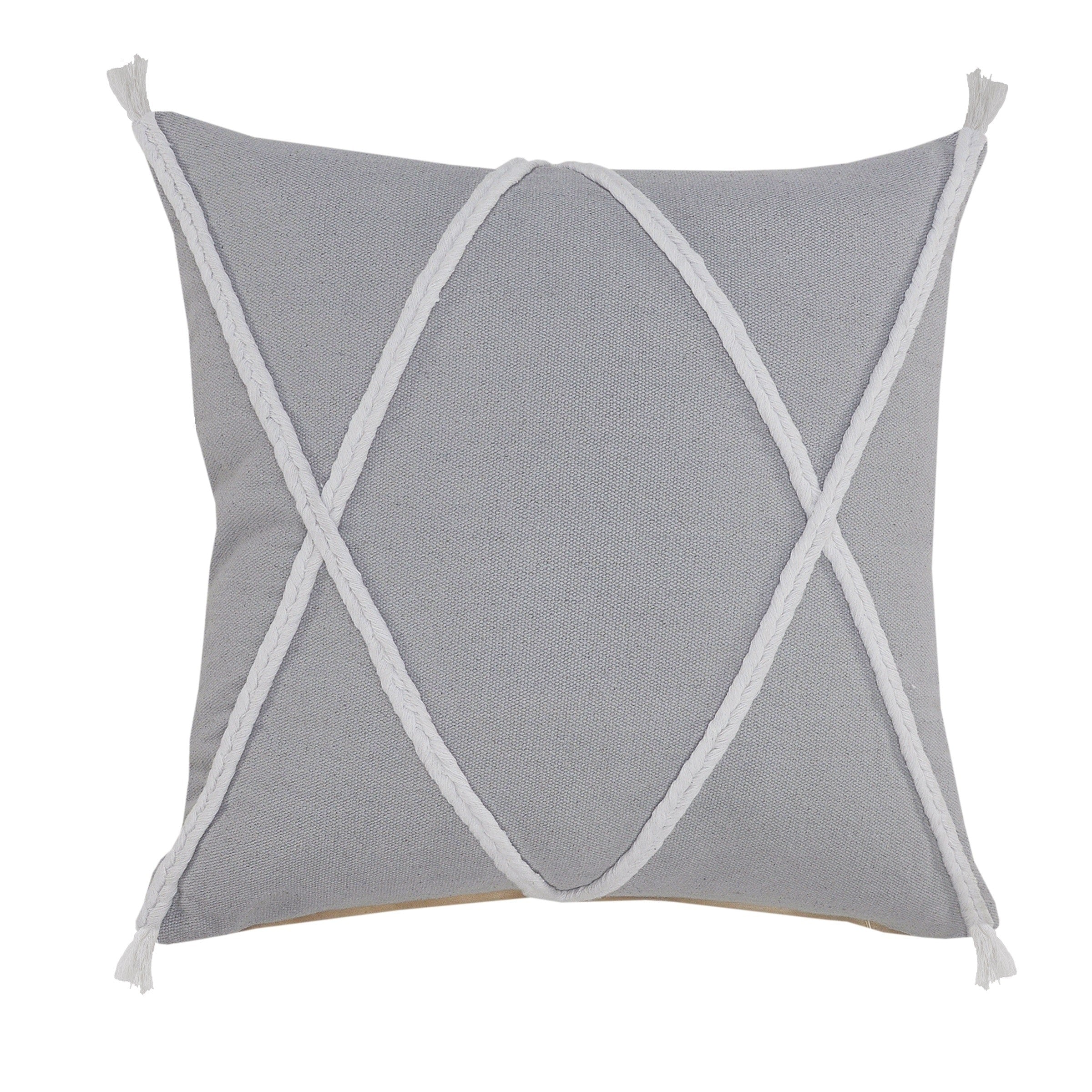 Coastal Geometric Braided And Tasseled Throw Pillow
