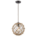 Coastal Inlet 11 Inch Wide 1 Light Pendant In Oil Rubbed Bronze With Clear Glass And Natural Rope