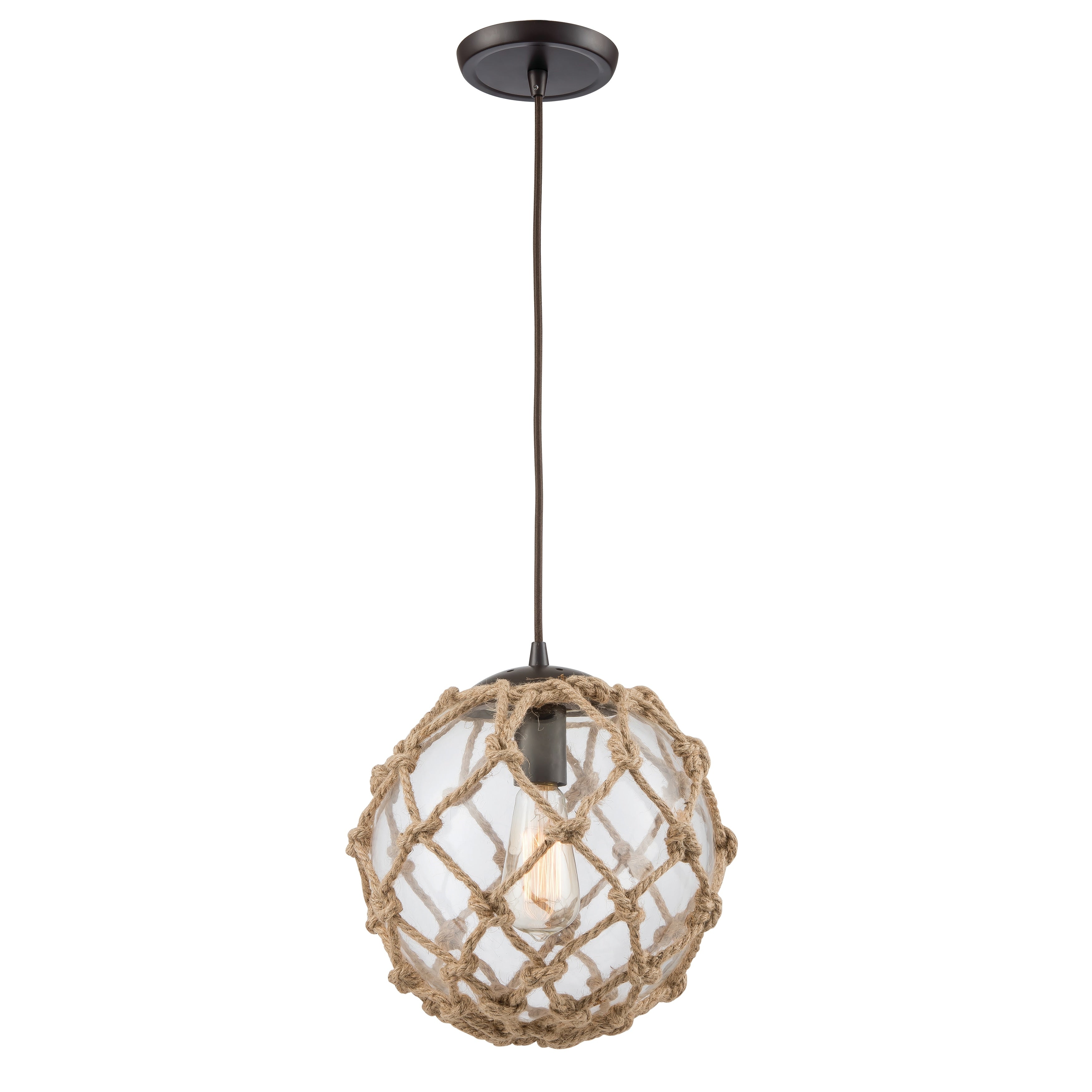 Coastal Inlet 11 Inch Wide 1 Light Pendant In Oil Rubbed Bronze With Clear Glass And Natural Rope