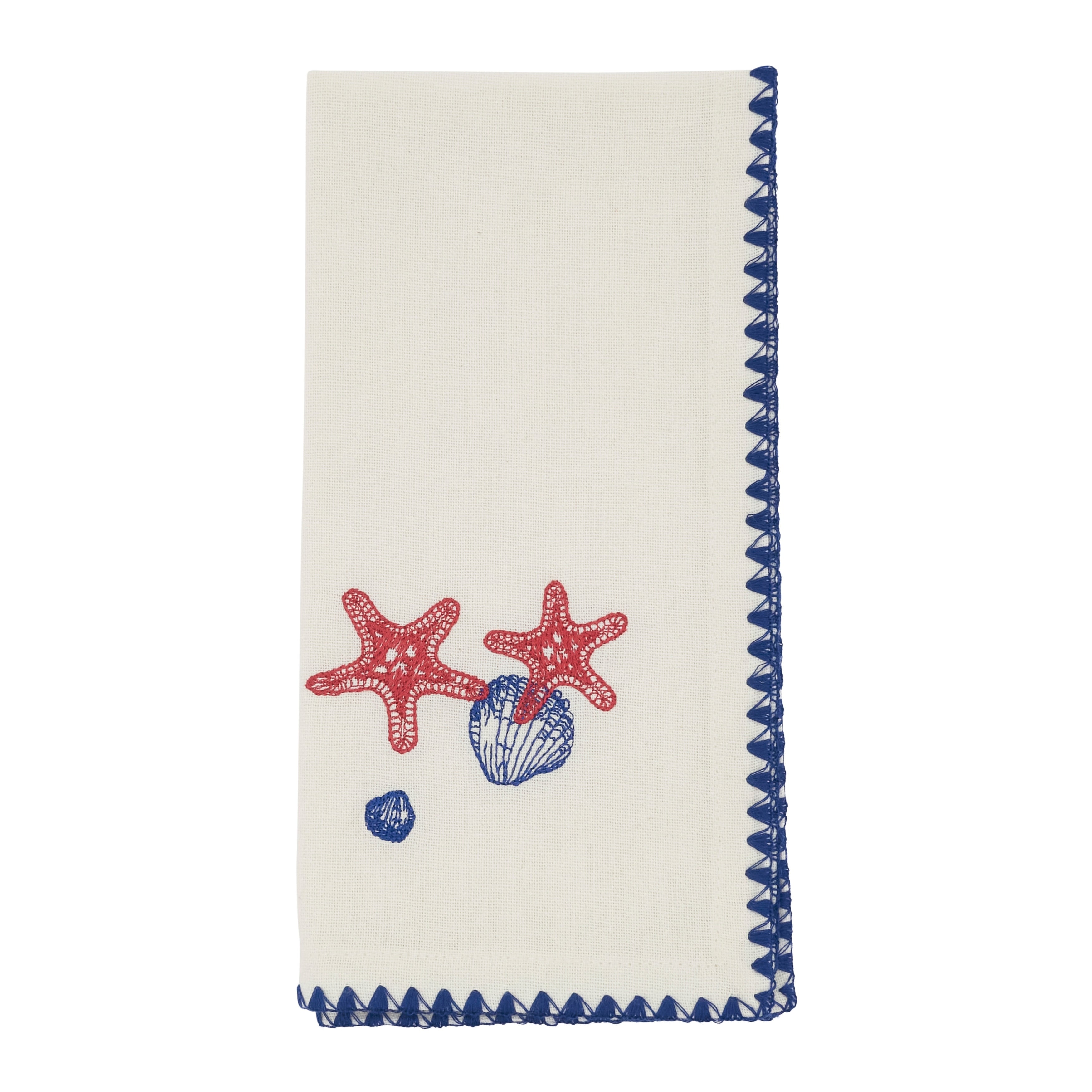 Coastal Motif Cotton Decorative Napkins Set Of 4 Embroidered Marine Detail For Dining And Entertaining 18 X18