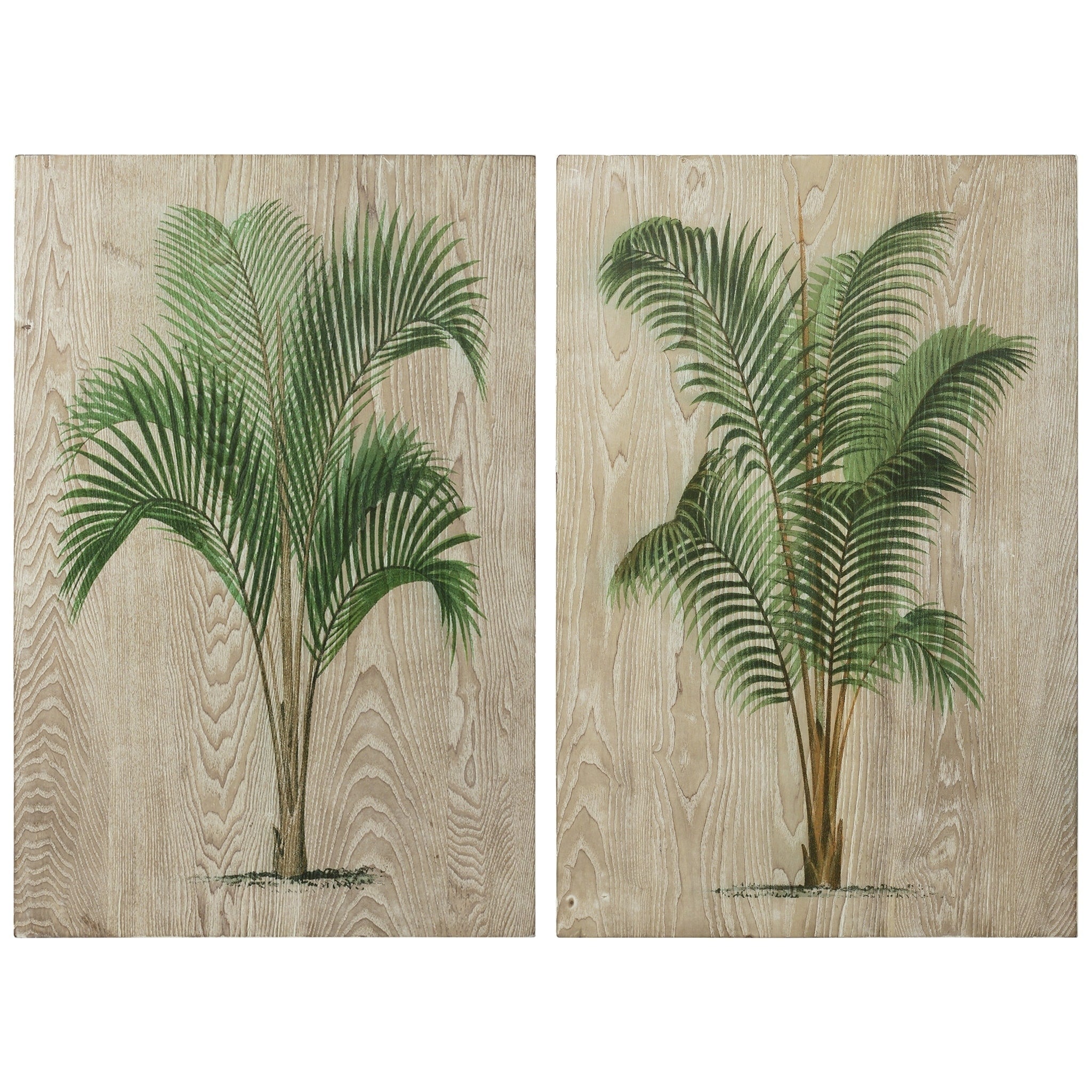 Coastal Palm Fine On Hand Finished Ash Wood Wall Art Diptych Set