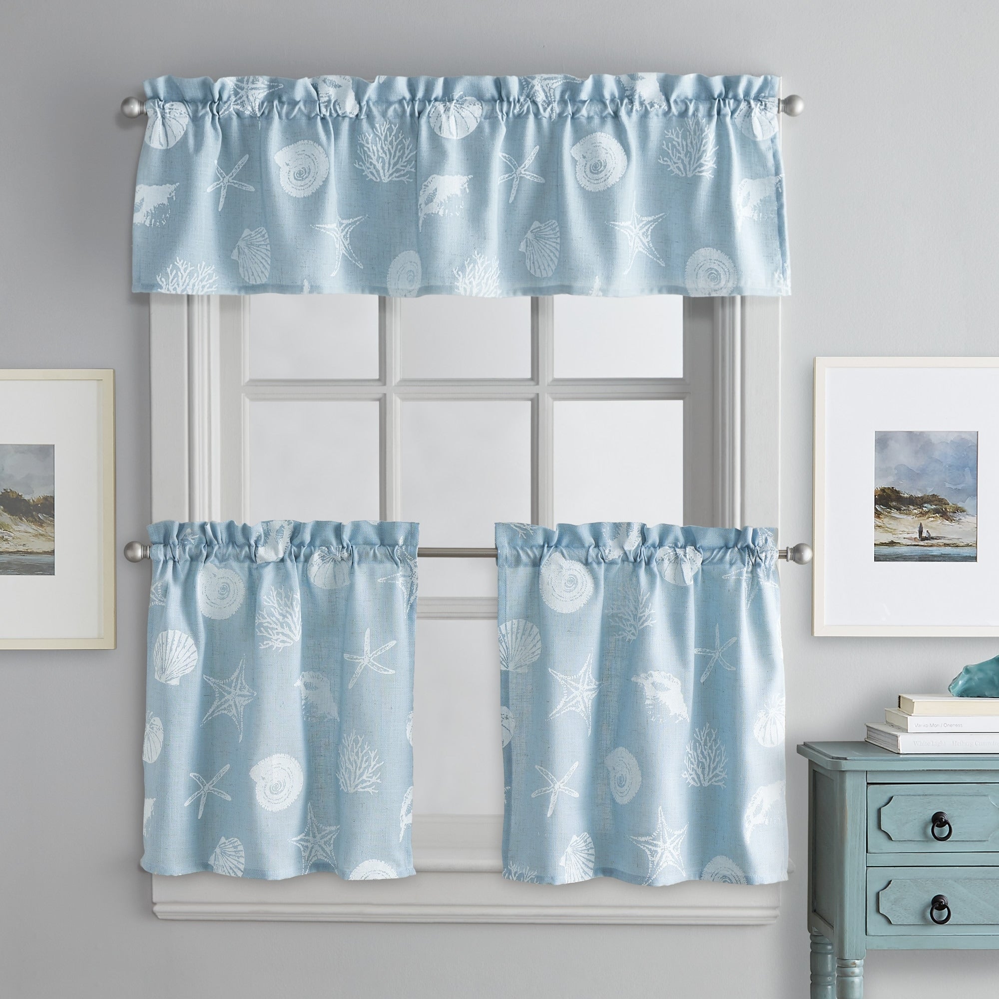 Coastal Seashells Valance Swag And Tier Pair Curtain Collection