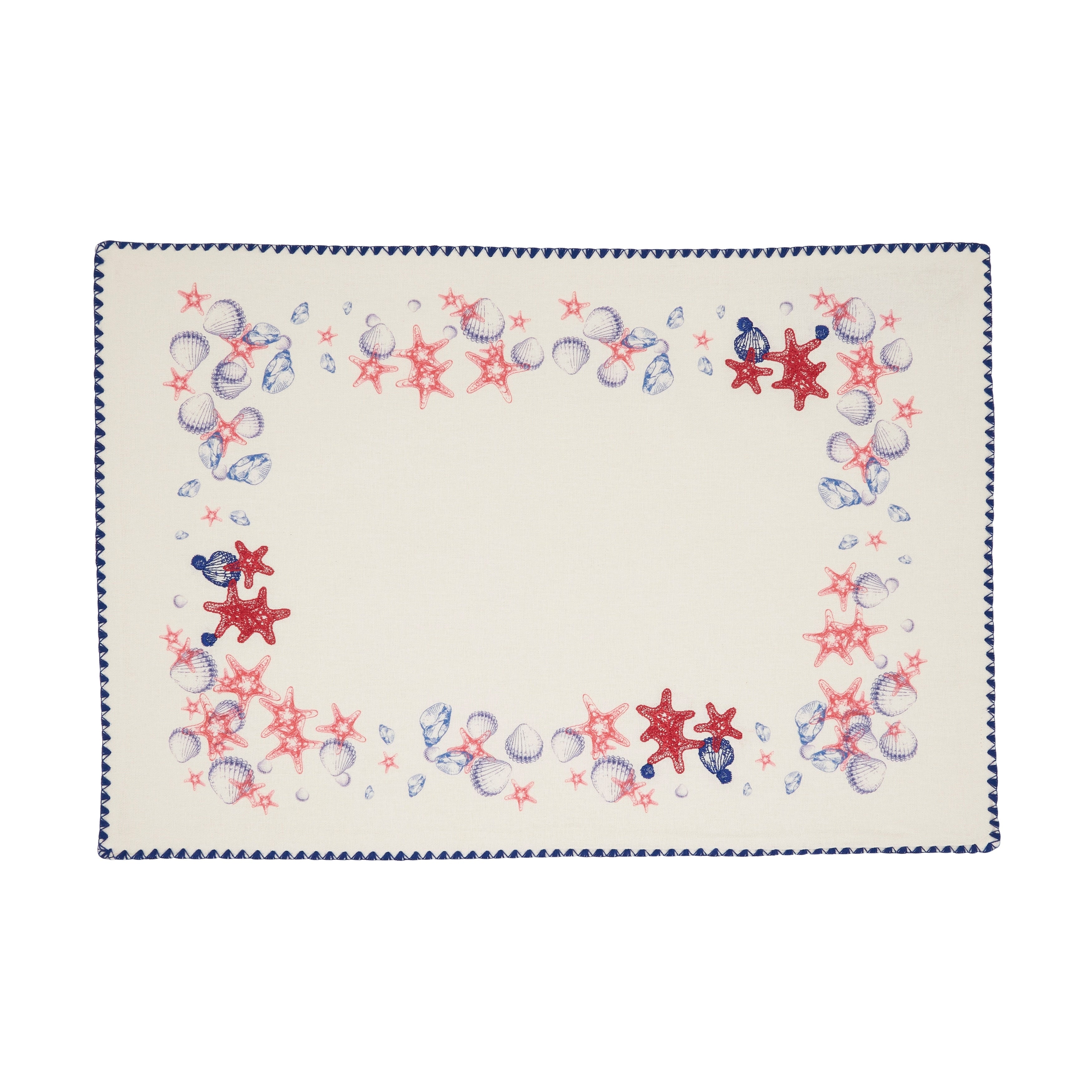 Coastal Starfish Shell Cotton Placemats Set Of 4 Nautical Sea Life Border For Dining Beach Inspired 13 X19