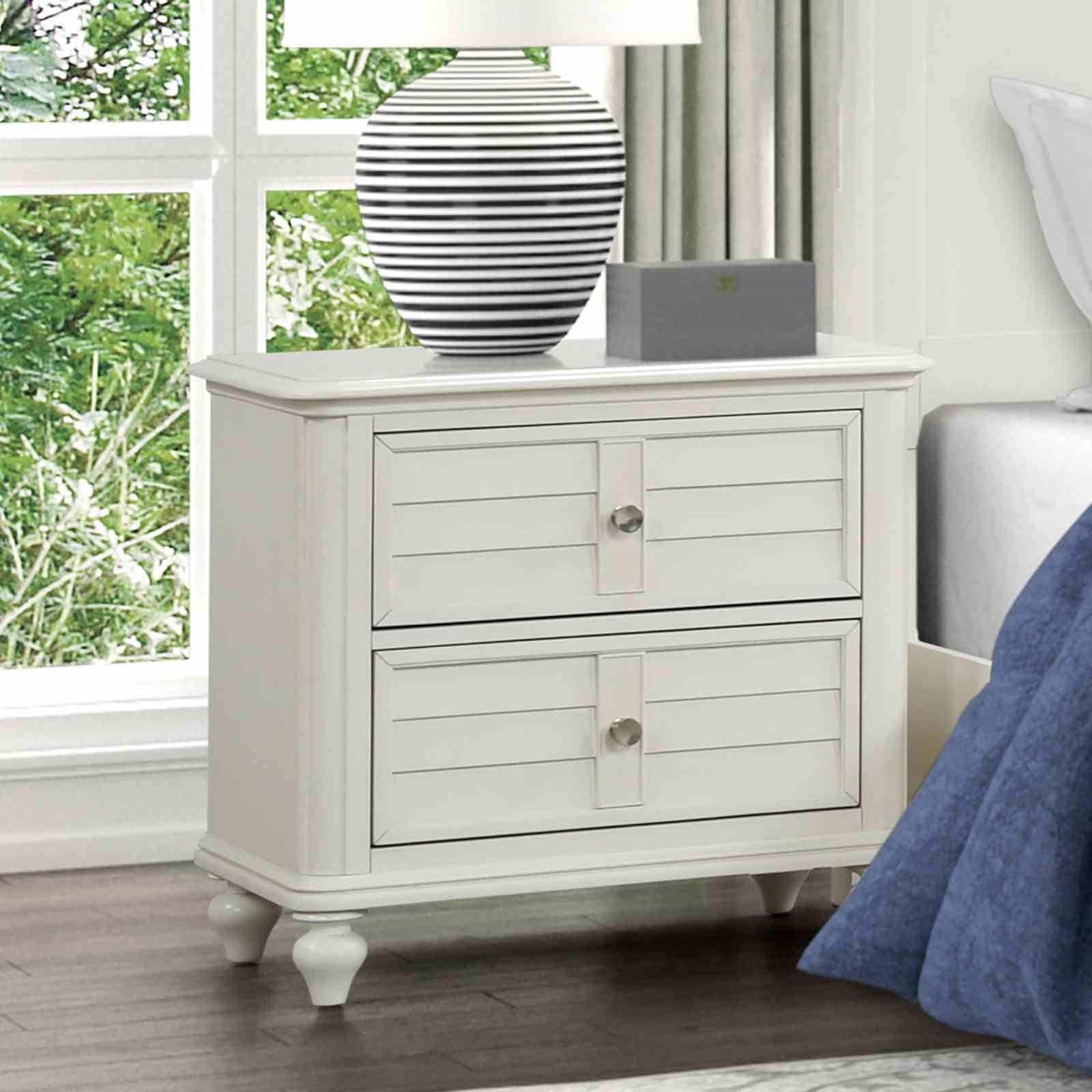 Coastal Style Nightstand Antique White Finish With Dovetail Drawers