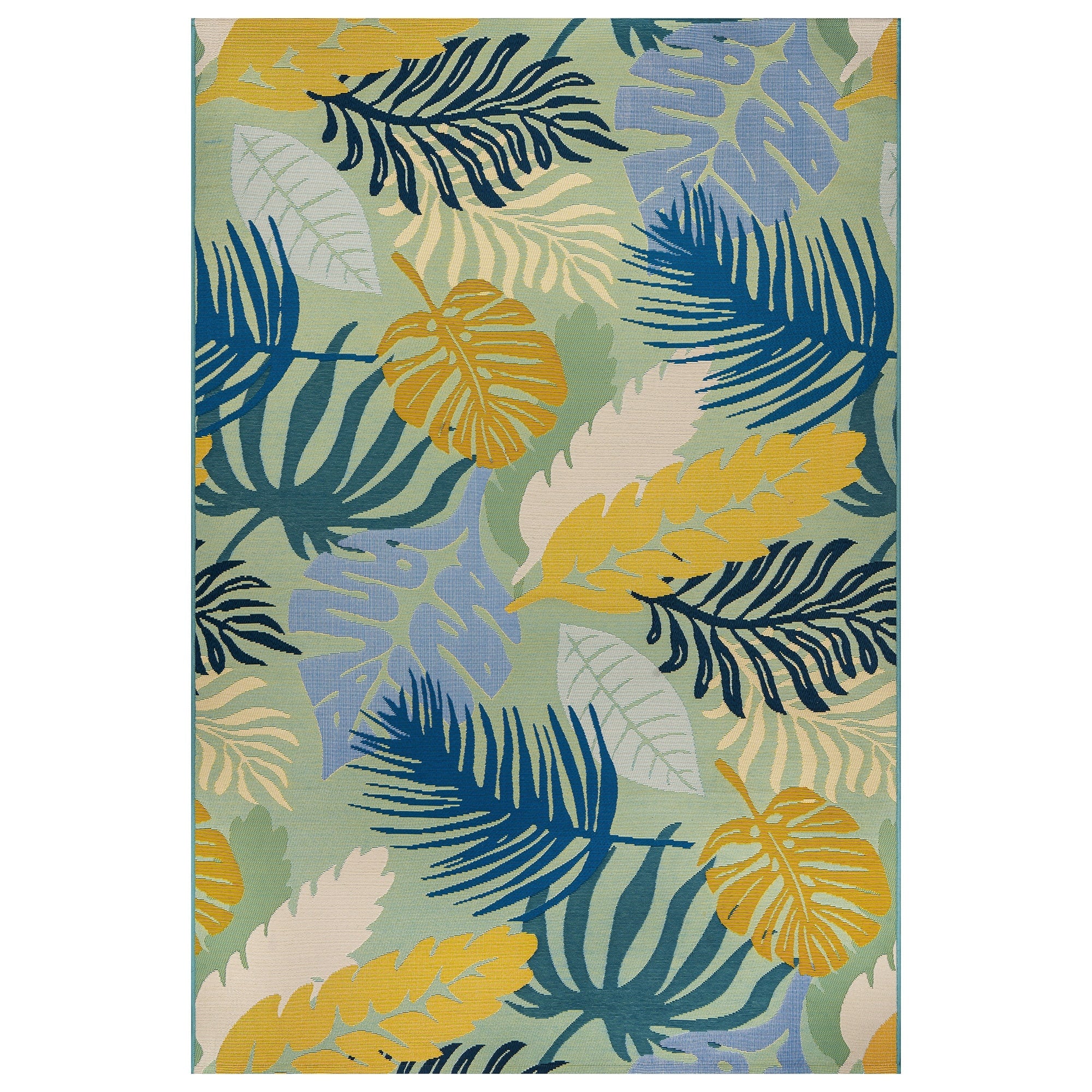 Coastal Tropical Leaf Indoor Outdoor Patio Area Rug Botanical Pattern