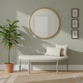 Coastal Tufted Beige Upholstered Wood Leg Bench