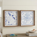 Coastal Turtle And Octopus Framed Wall Art Set Of 2 Nautical Beach House Wall Decor For Bathroom Or Bedroom