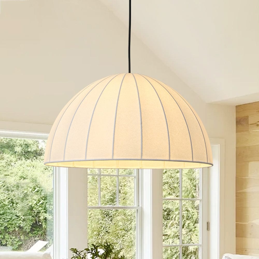 Coastal Style Dome Silk Pendant Dining Single Hanging Light 19.7 In