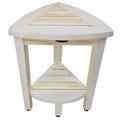 Coastalvogue Compact Solid Teak Corner Shower Shaving Bench Coastal Driftwood Finish