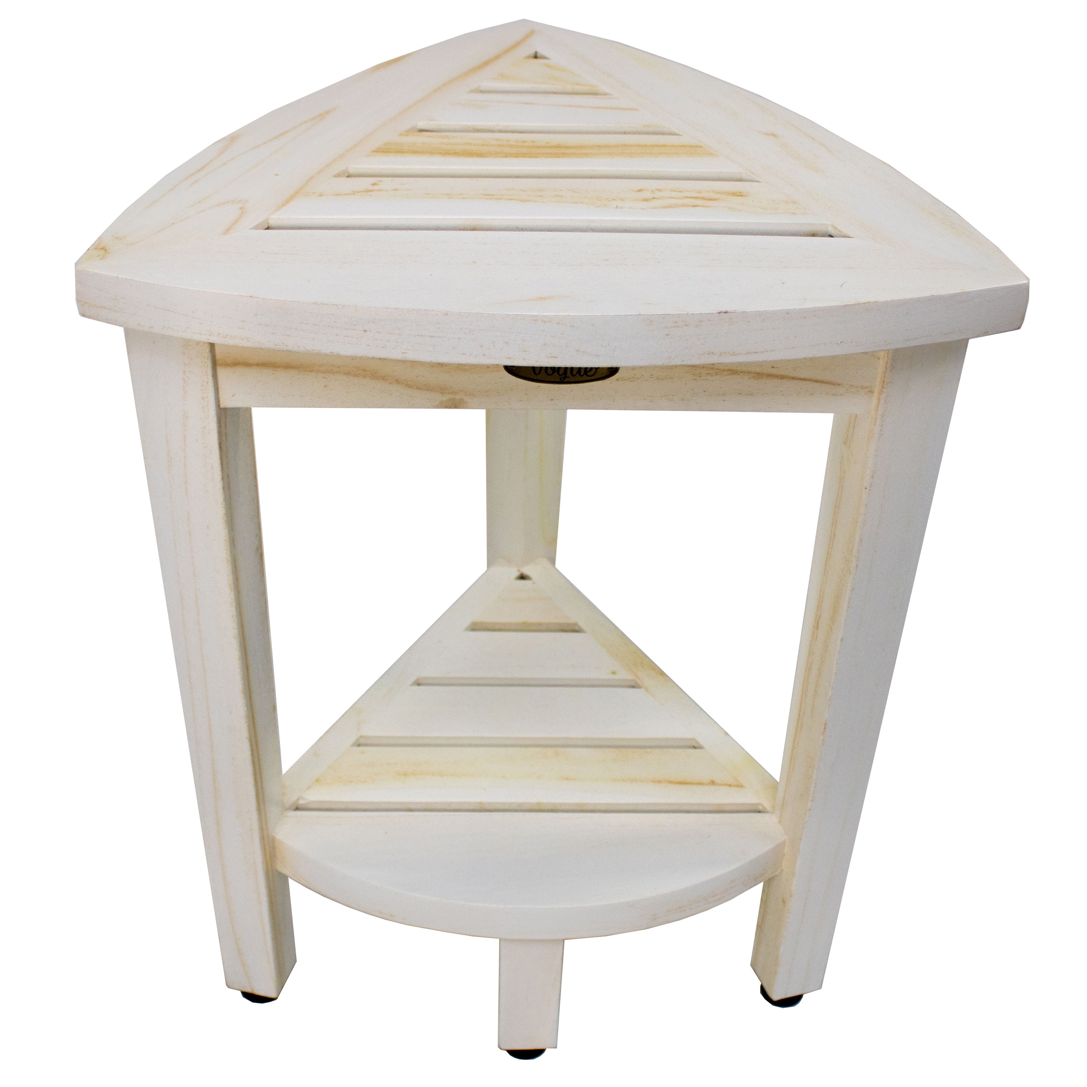 Coastalvogue Compact Solid Teak Corner Shower Shaving Bench Coastal Driftwood Finish
