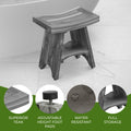 18 Gray Coastalvogue Serenity Solid Teak Shower Bench Stool With Storage Shelf In New Coquina Gray Finish