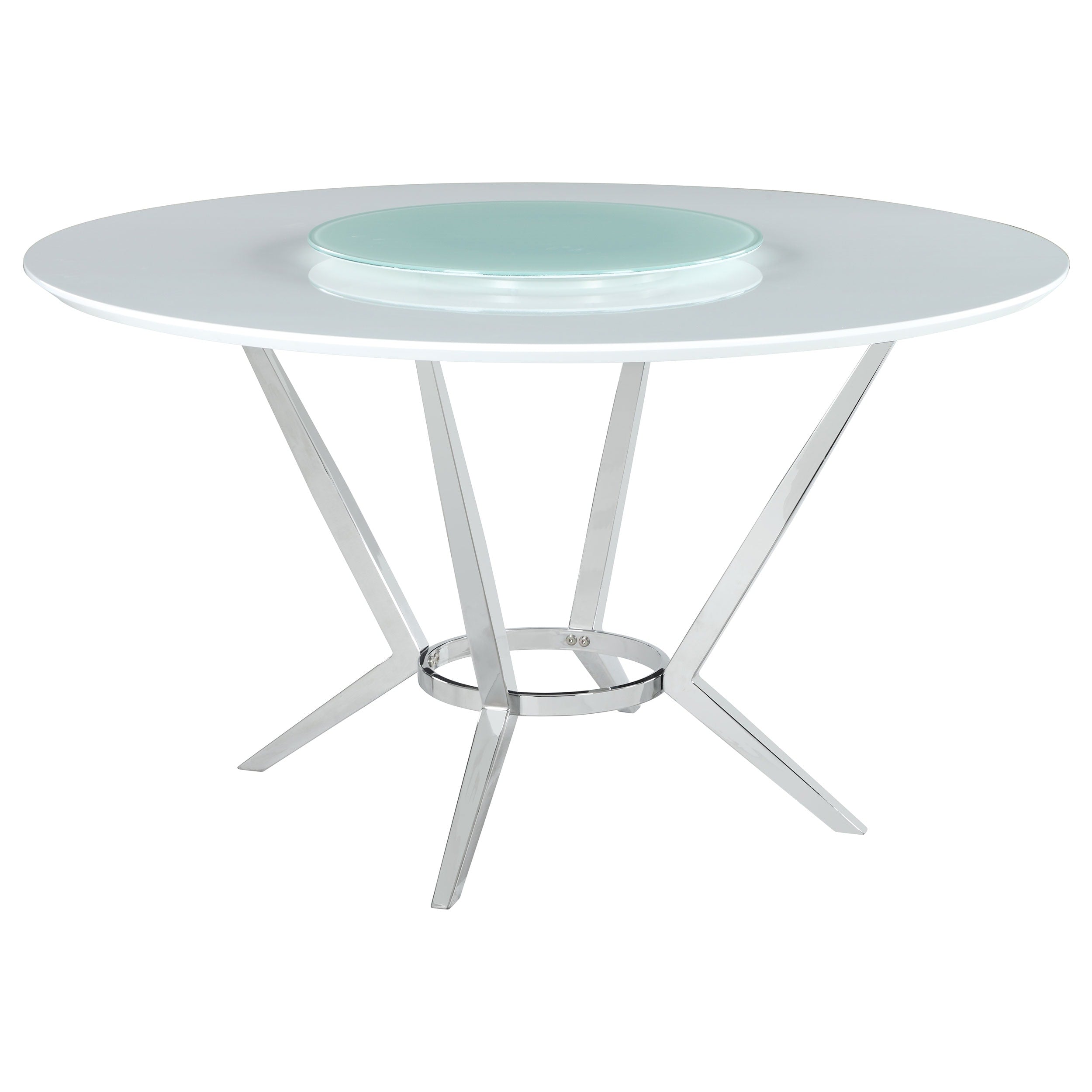 Abby White And Chrome Round Dining Table With Lazy Susan