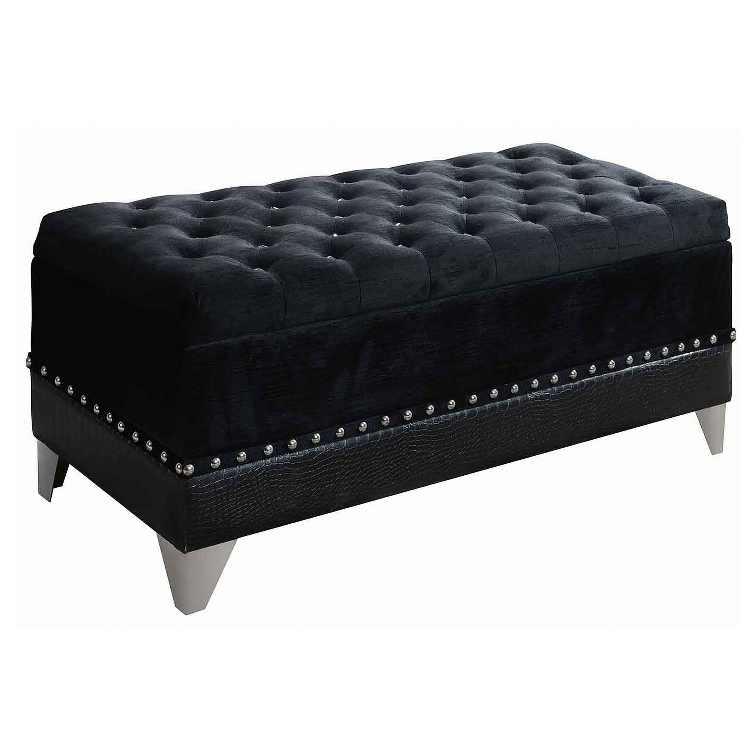 Silver Orchid Heston Black Velvet Storage Bench Trunk