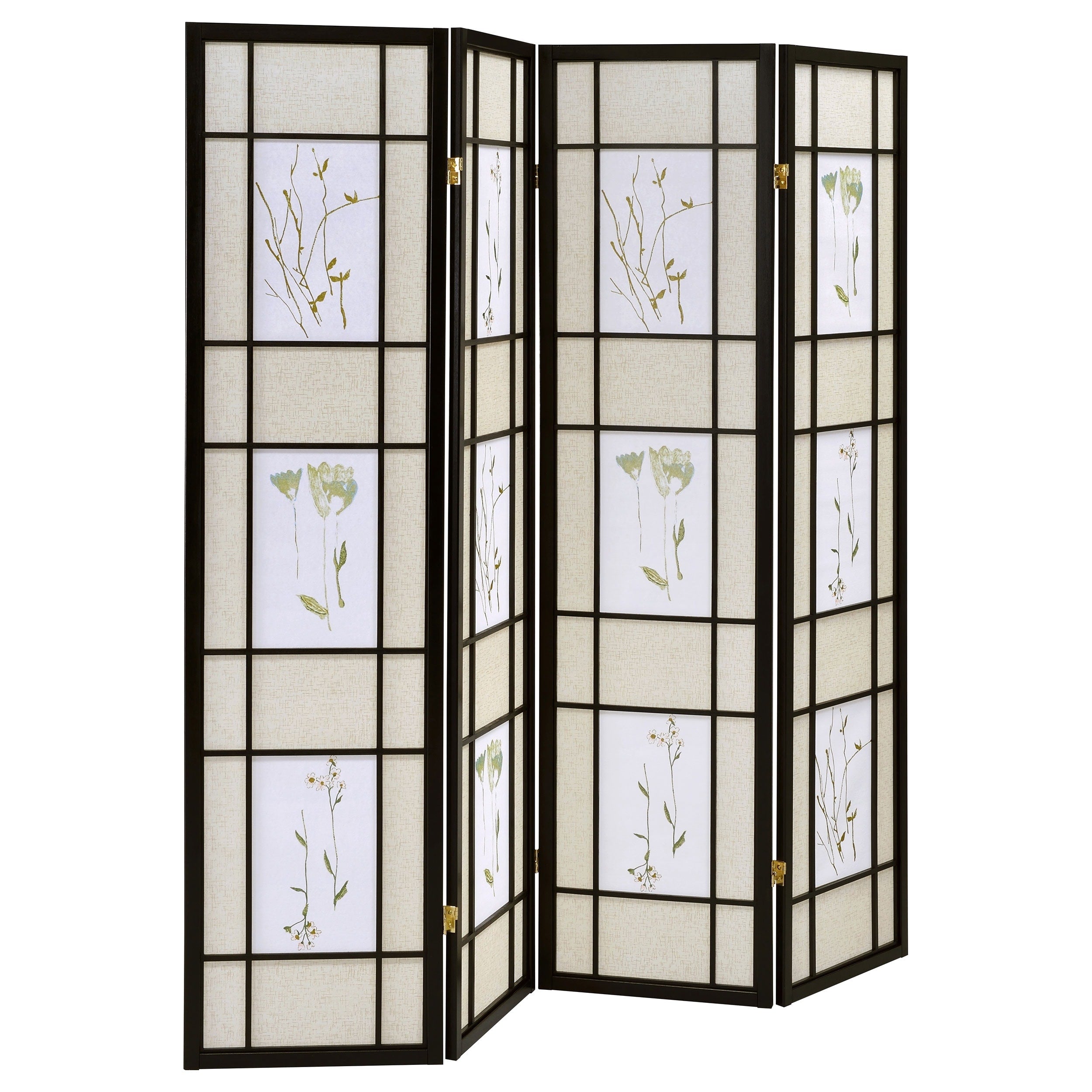 Coaster Company Black Floral Motif 4 Panel Folding Screen