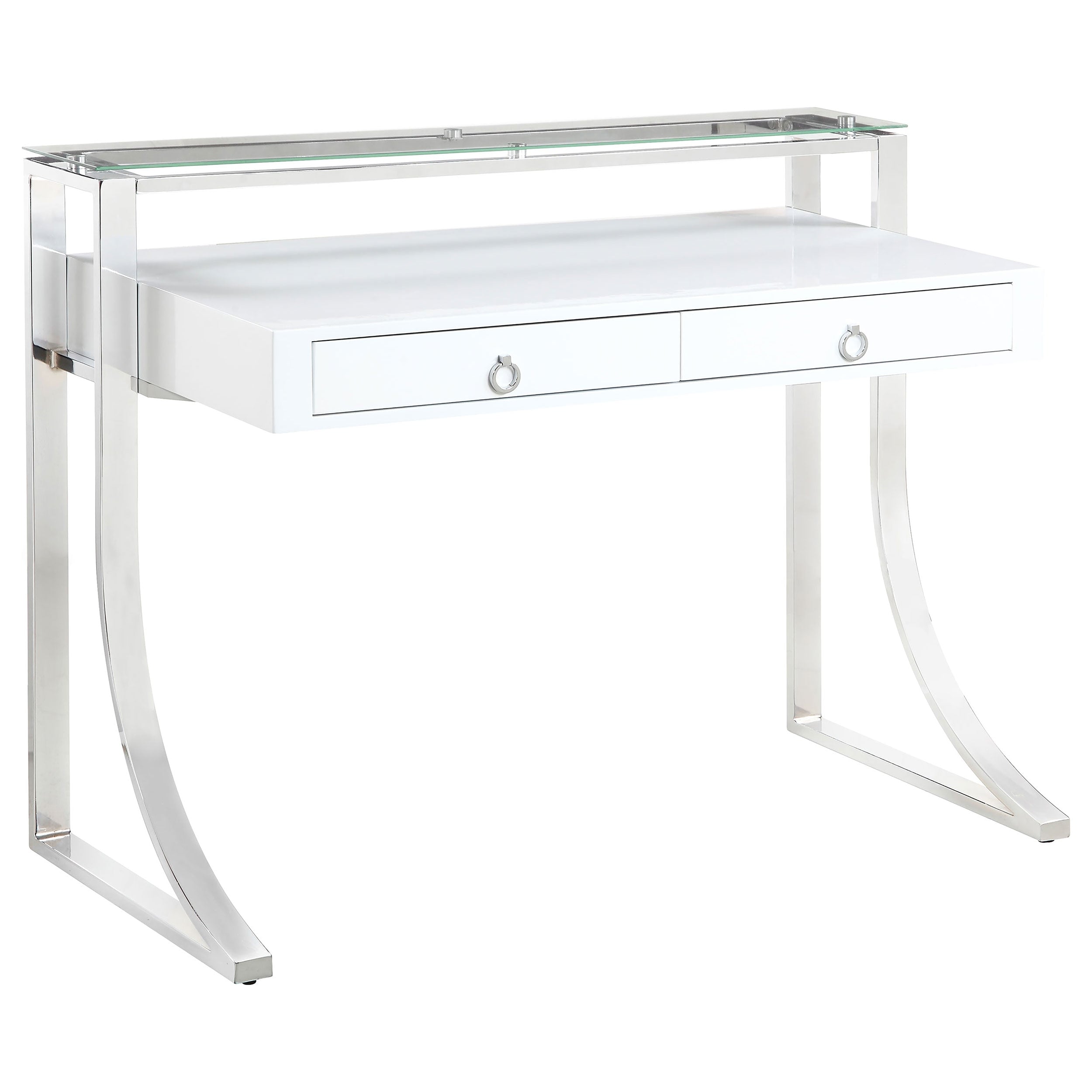 Silver Orchid Madsen Glossy White And Chrome 2 Drawer Writing Desk